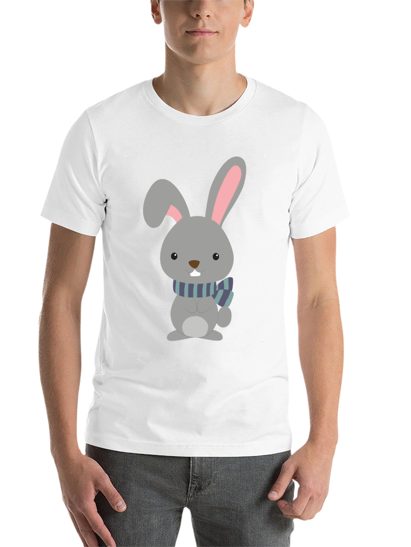 Cute Cartoon Rabbit Graphic Tee - Unisex Black T-Shirt - 14
