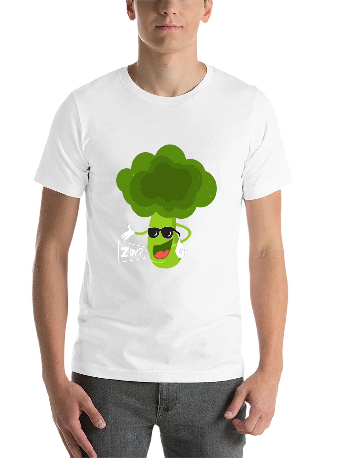 Black Funny Broccoli Graphic T-Shirt - "ZUP?" Design view 14