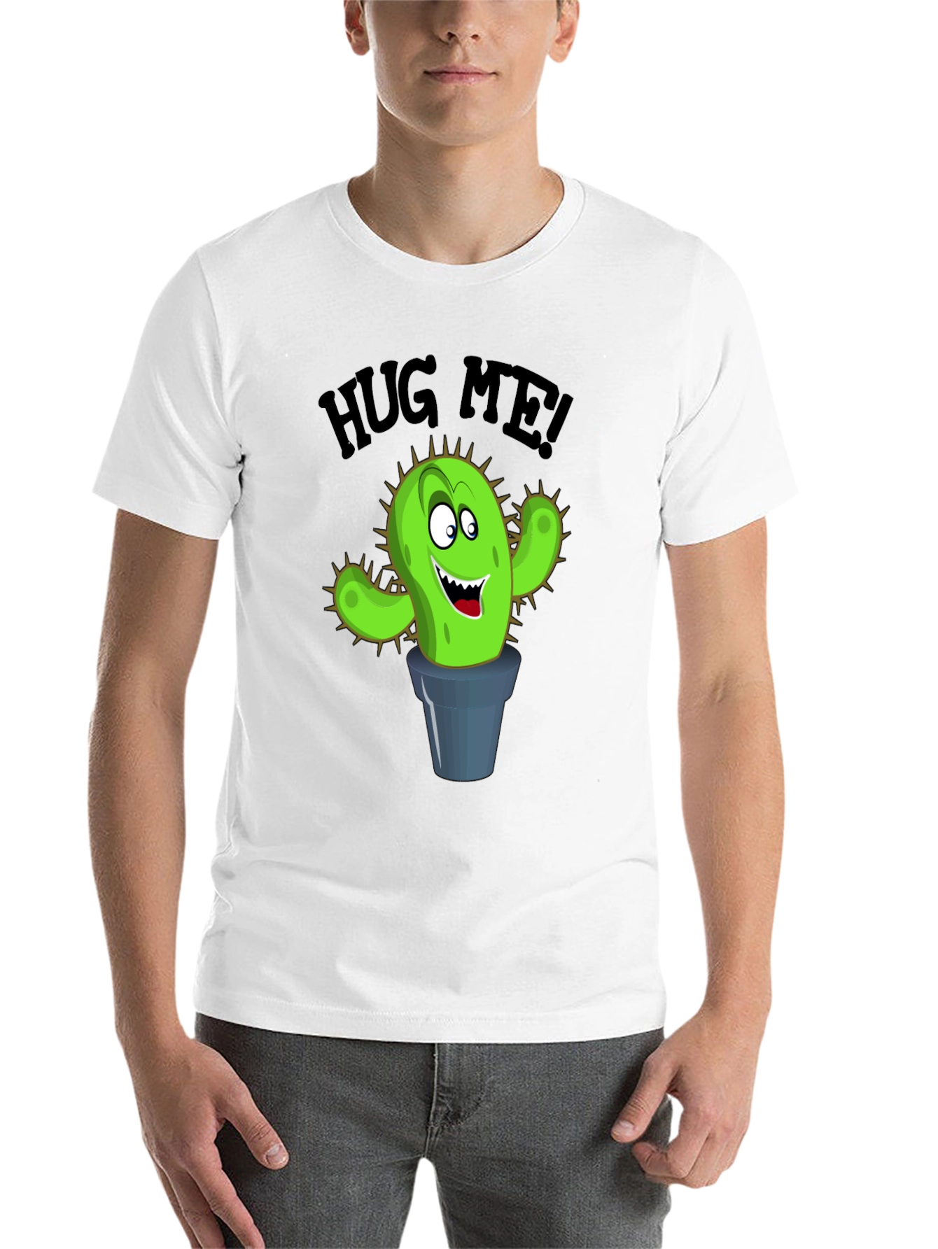 Black Hug Me Cactus Graphic T-Shirt - Funny Novelty Tee view 14