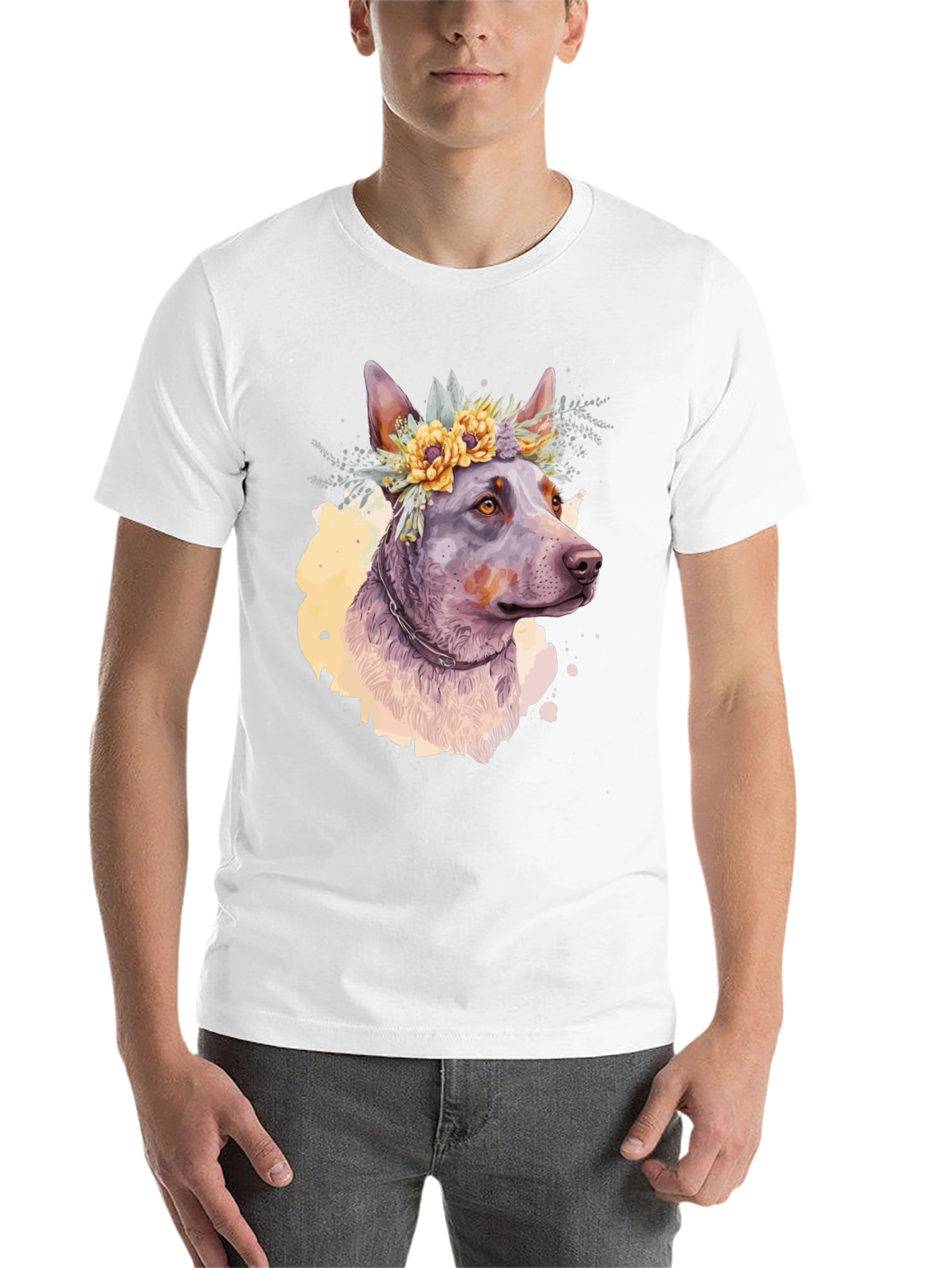 Black Dog with Flower Crown Graphic Tee - Artistic Pet Lover Shirt view 14