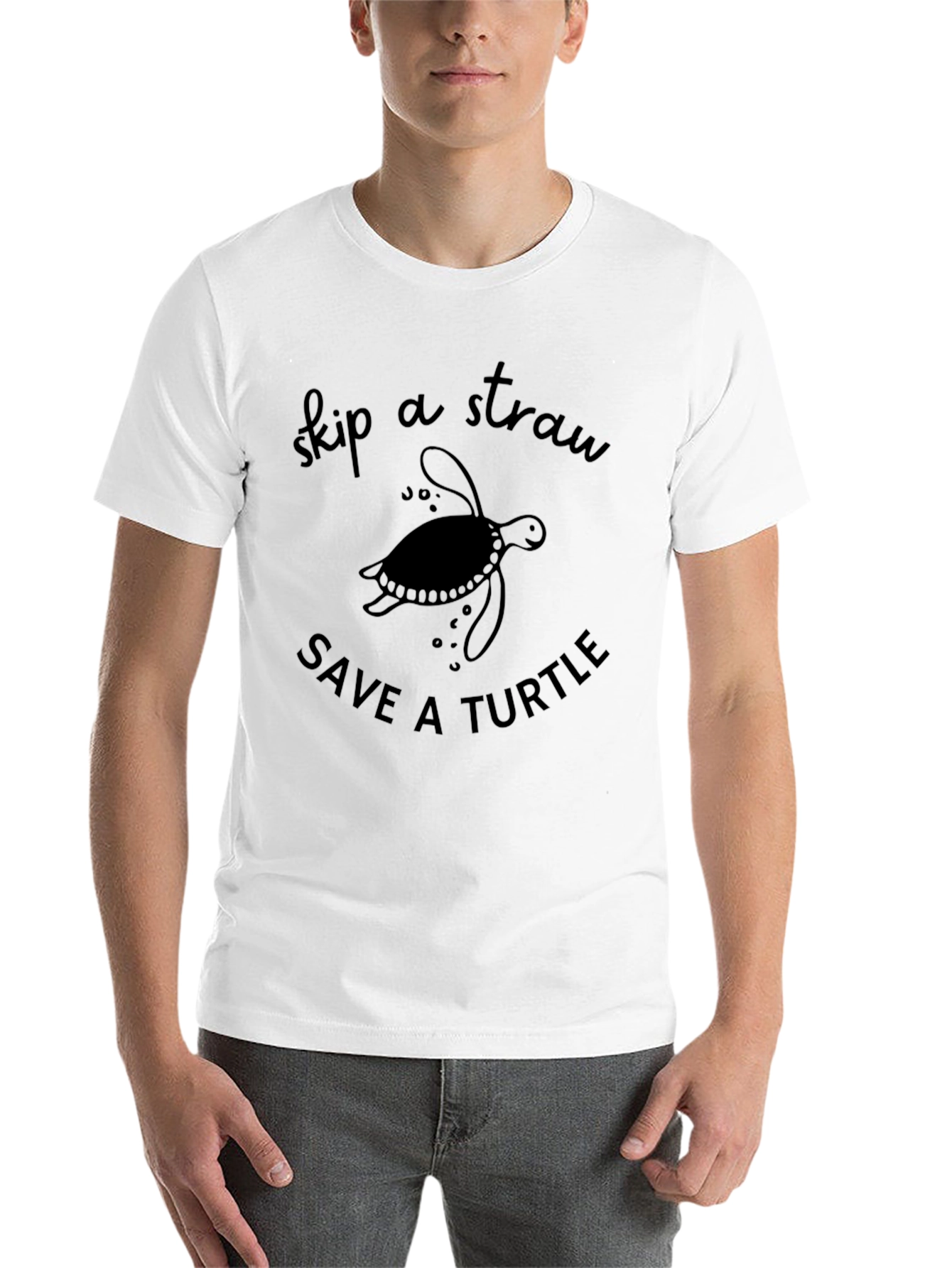 Black Skip a Straw Save a Turtle T-Shirt view 14