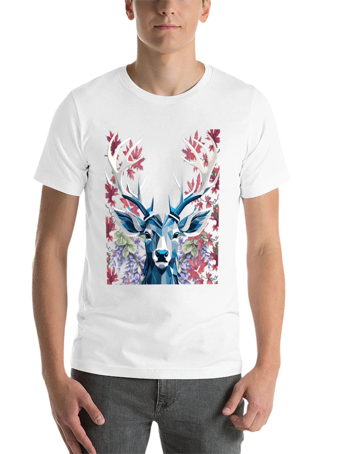 Black Geometric Deer Floral Graphic T-Shirt view 14