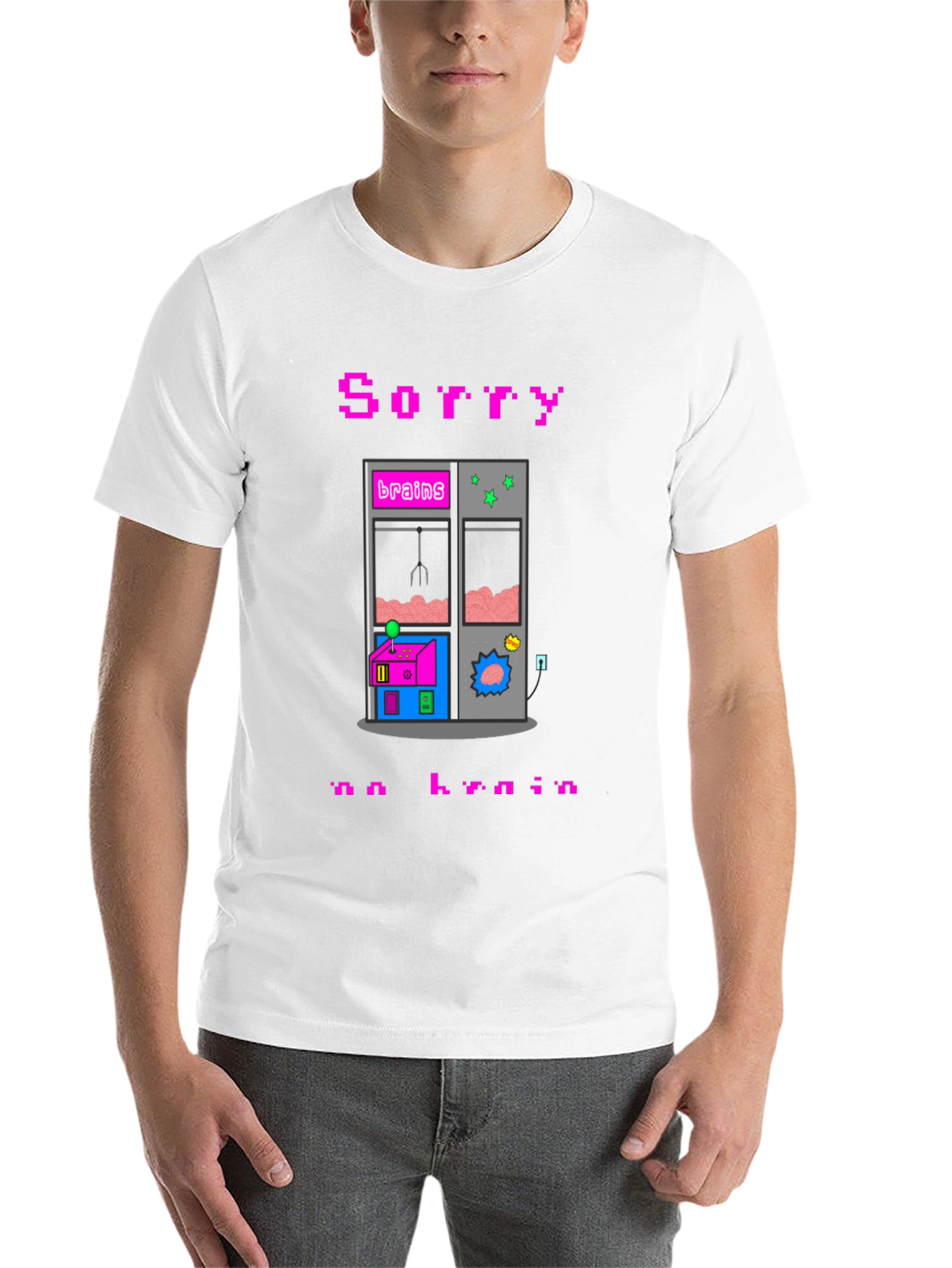 Black Sorry No Brain Pixel Art Graphic Tee view 14
