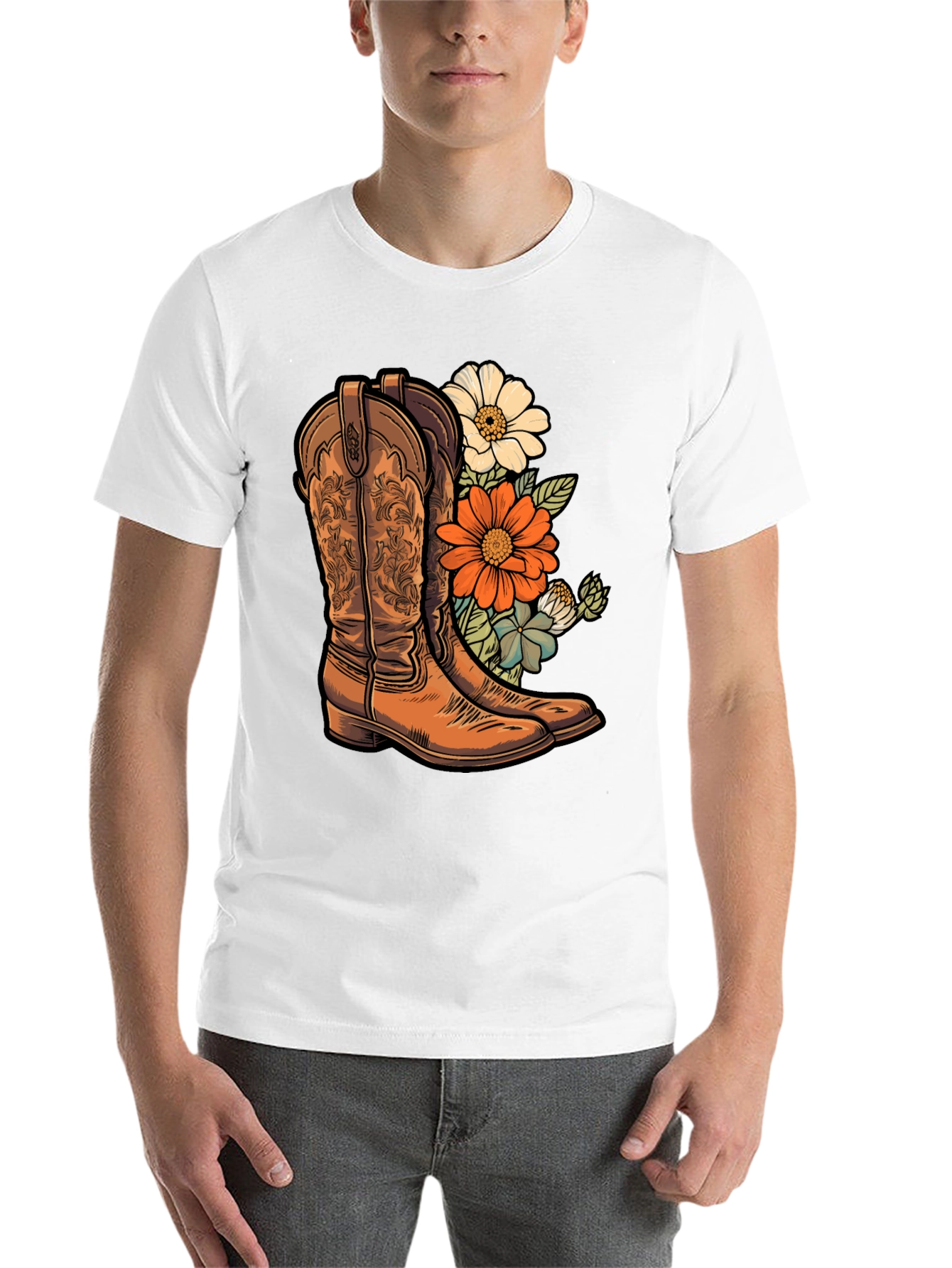 Black Cowboy Boots & Floral T-Shirt - Western Style Tee view 14