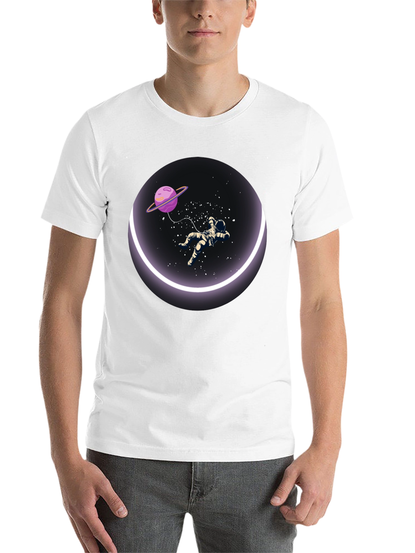 Black Astronaut in Space T-Shirt - Round Design view 14