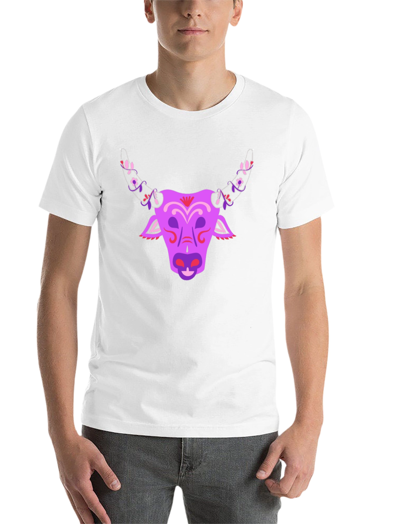 Black Floral Bull Graphic T-Shirt - Unique Design view 14