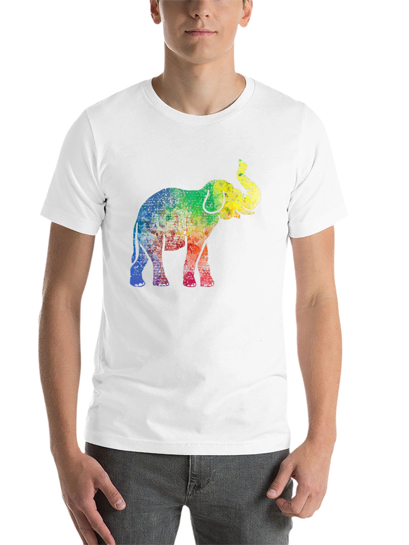 Black Rainbow Elephant Graphic Tee - Black Cotton T-Shirt view 14