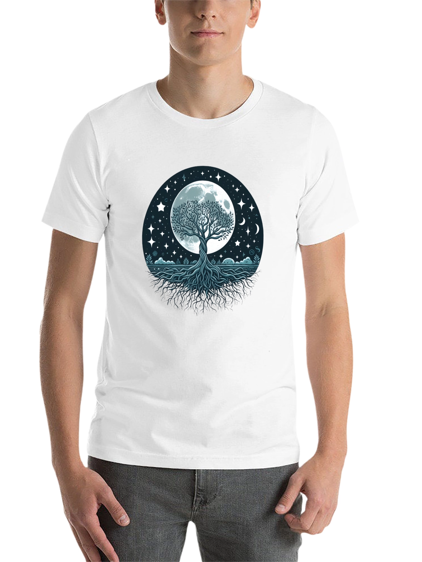 Black Mystic Tree of Life Moon Graphic Tee - Black Cotton Shirt view 14