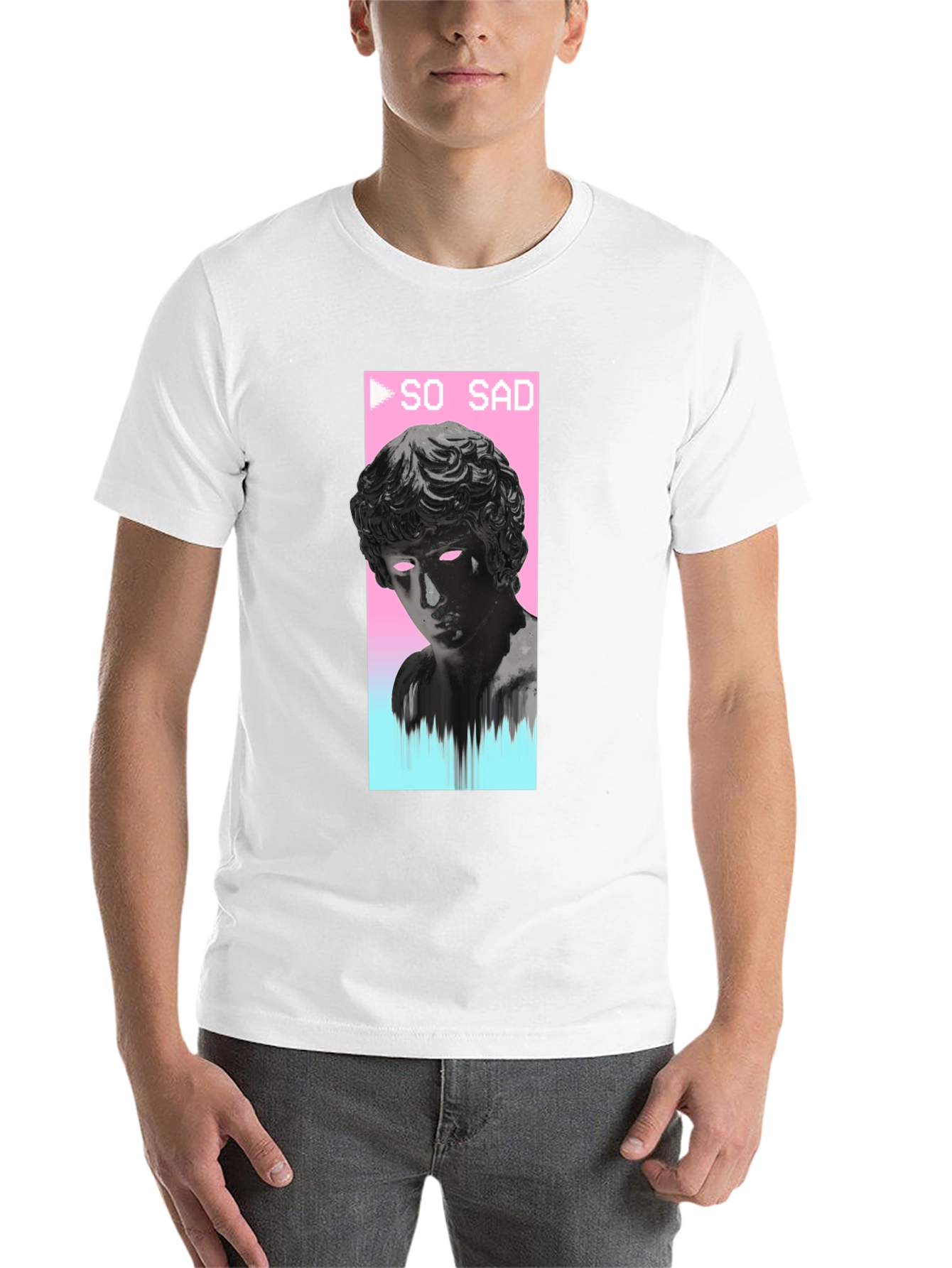 Black So Sad Vaporwave Aesthetic Black T-Shirt view 14