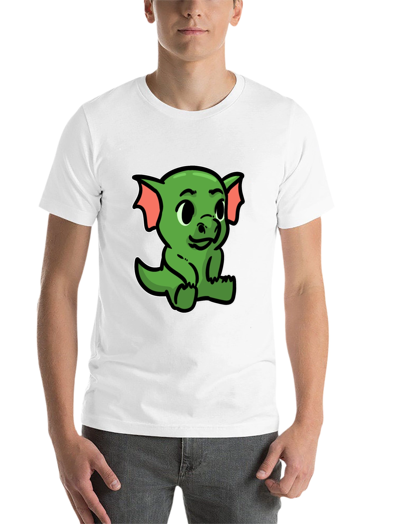 Black Cute Green Dragon Cartoon Black T-Shirt view 14