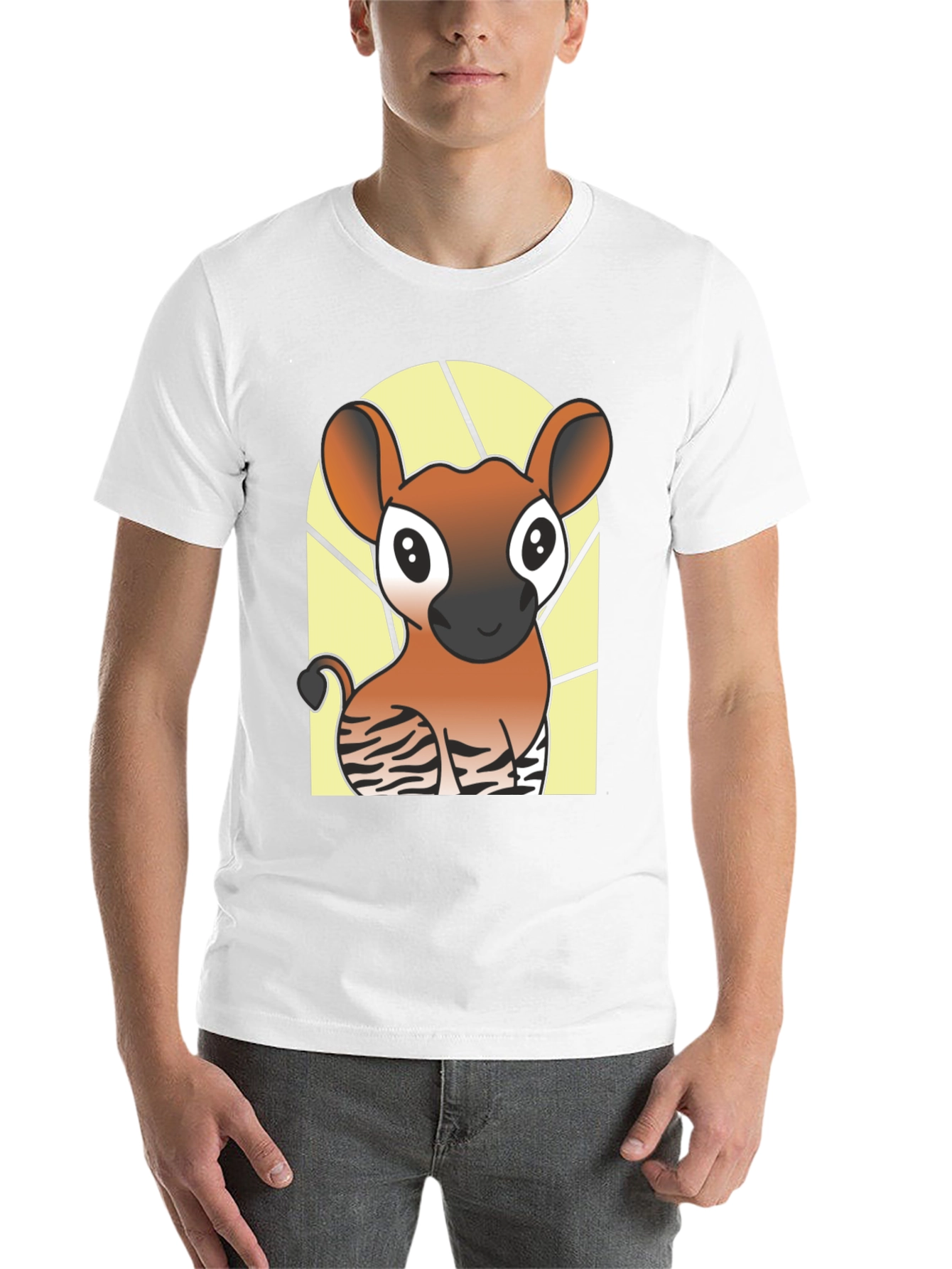Black Cute Okapi Cartoon Black T-Shirt view 14