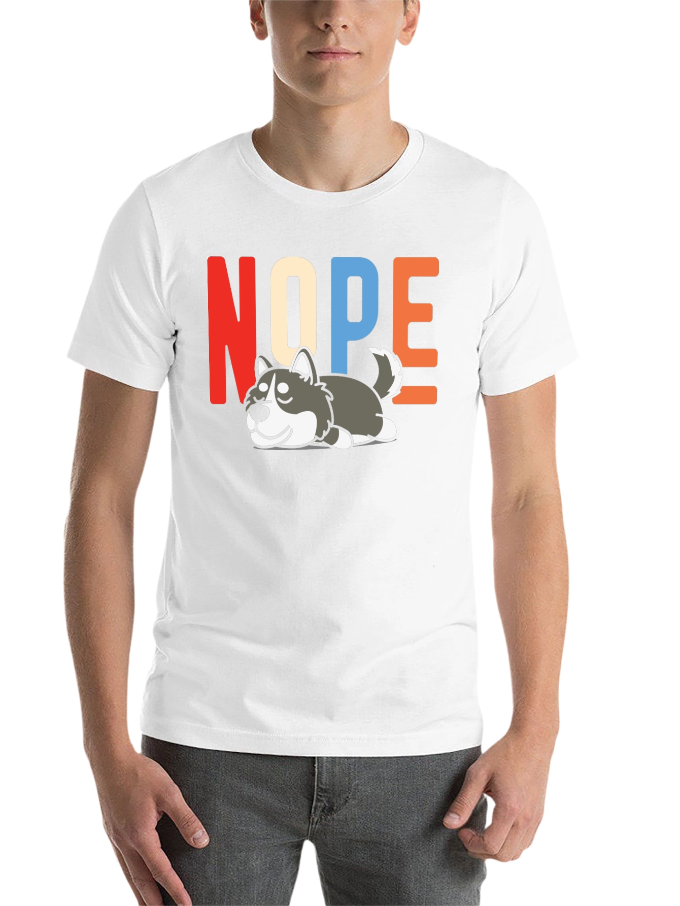 Black Nope Husky T-Shirt - Funny Lazy Dog Graphic Tee view 14