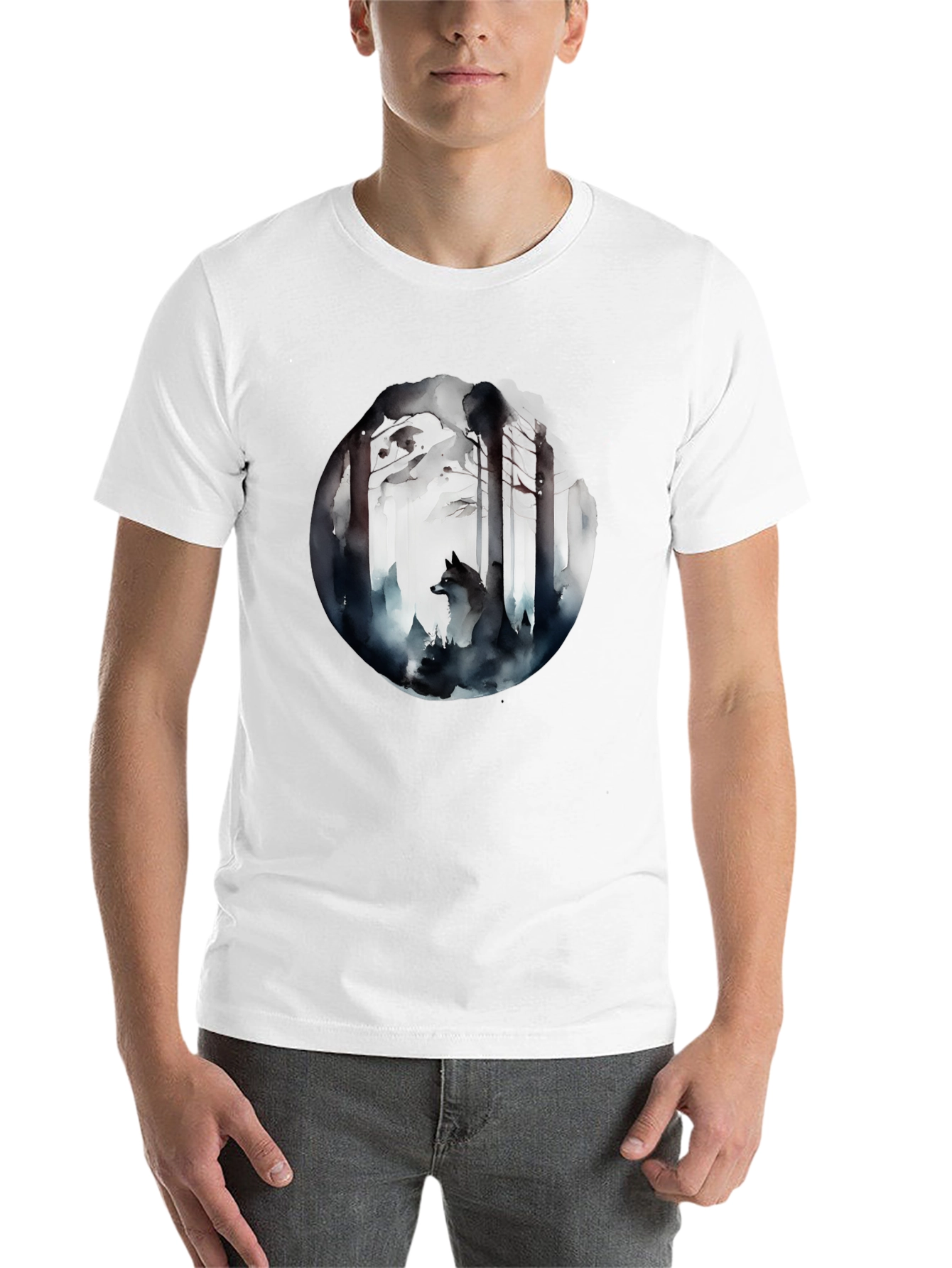 Black Mystic Forest Wolf Graphic Tee - Black Cotton Blend view 14