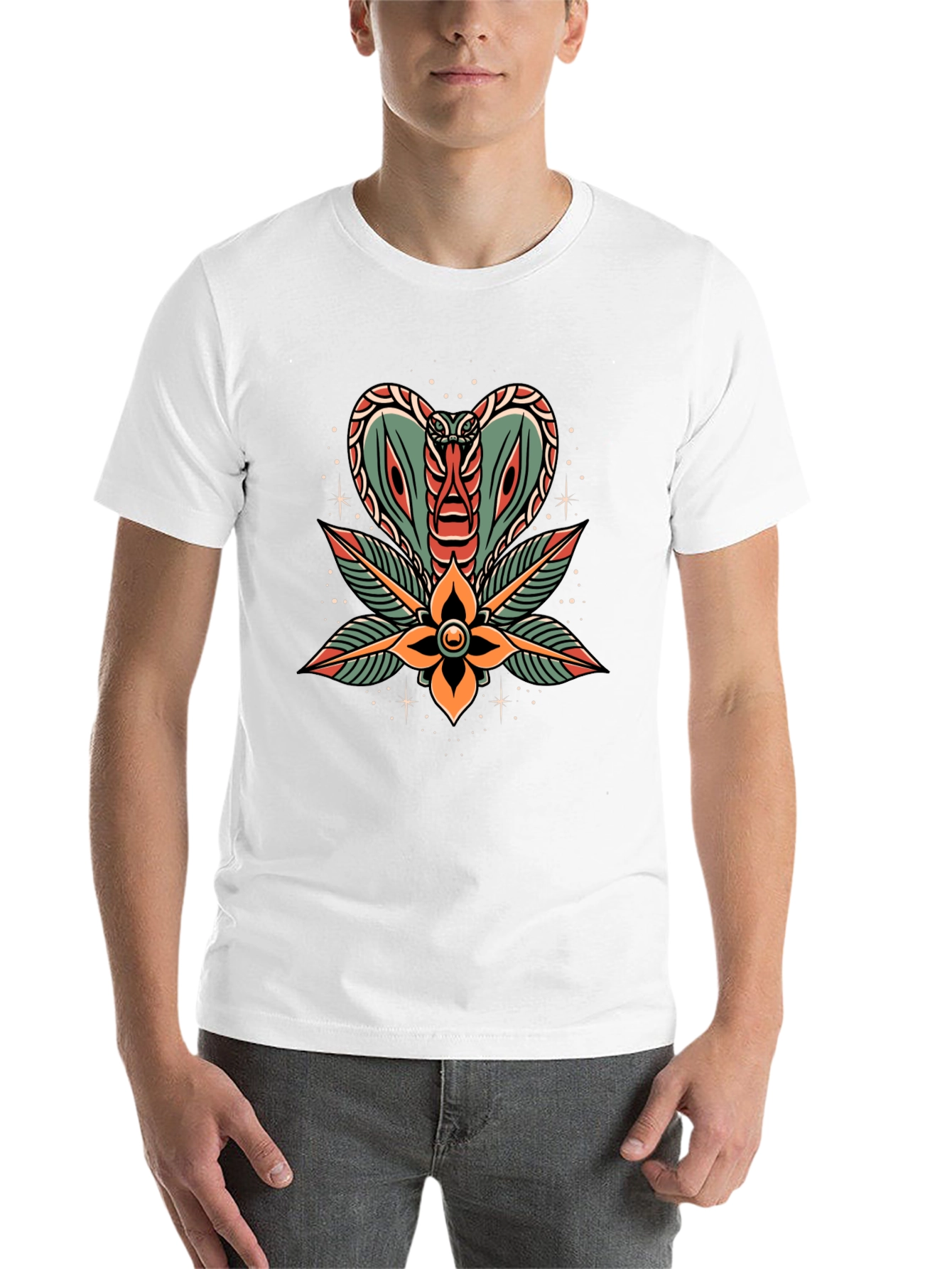 Black Cobra Flower Tattoo Graphic T-Shirt view 14