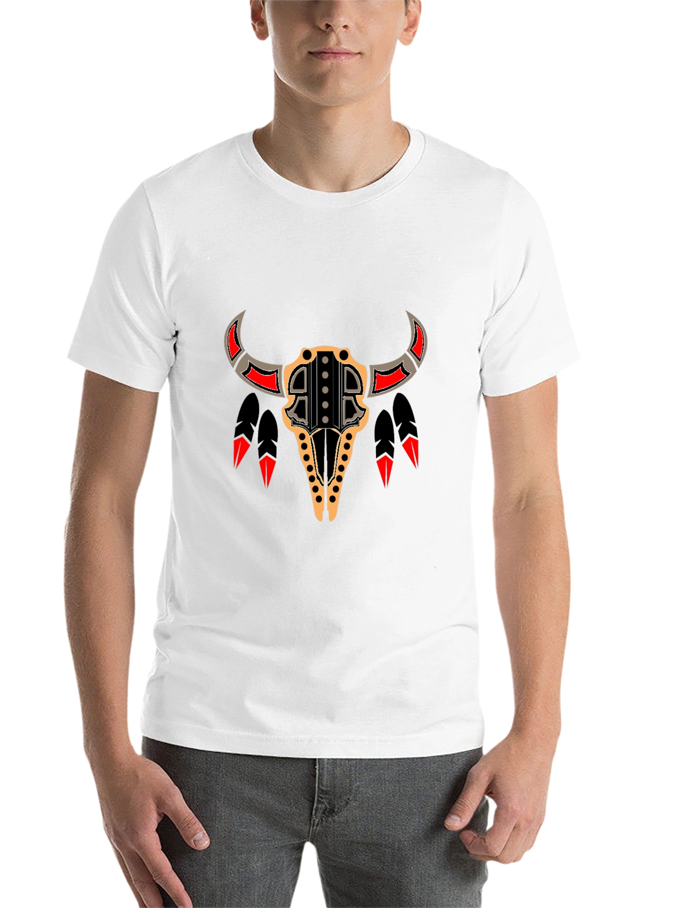 Black Tribal Bull Skull Graphic Tee - Black view 14