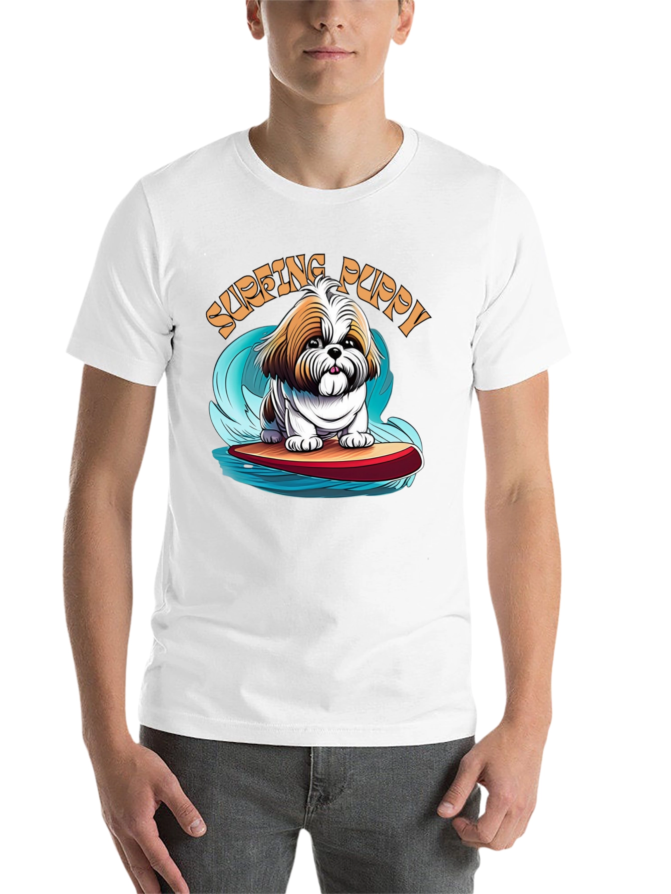 Black Surfing Puppy T-Shirt - Cute Dog Design view 14