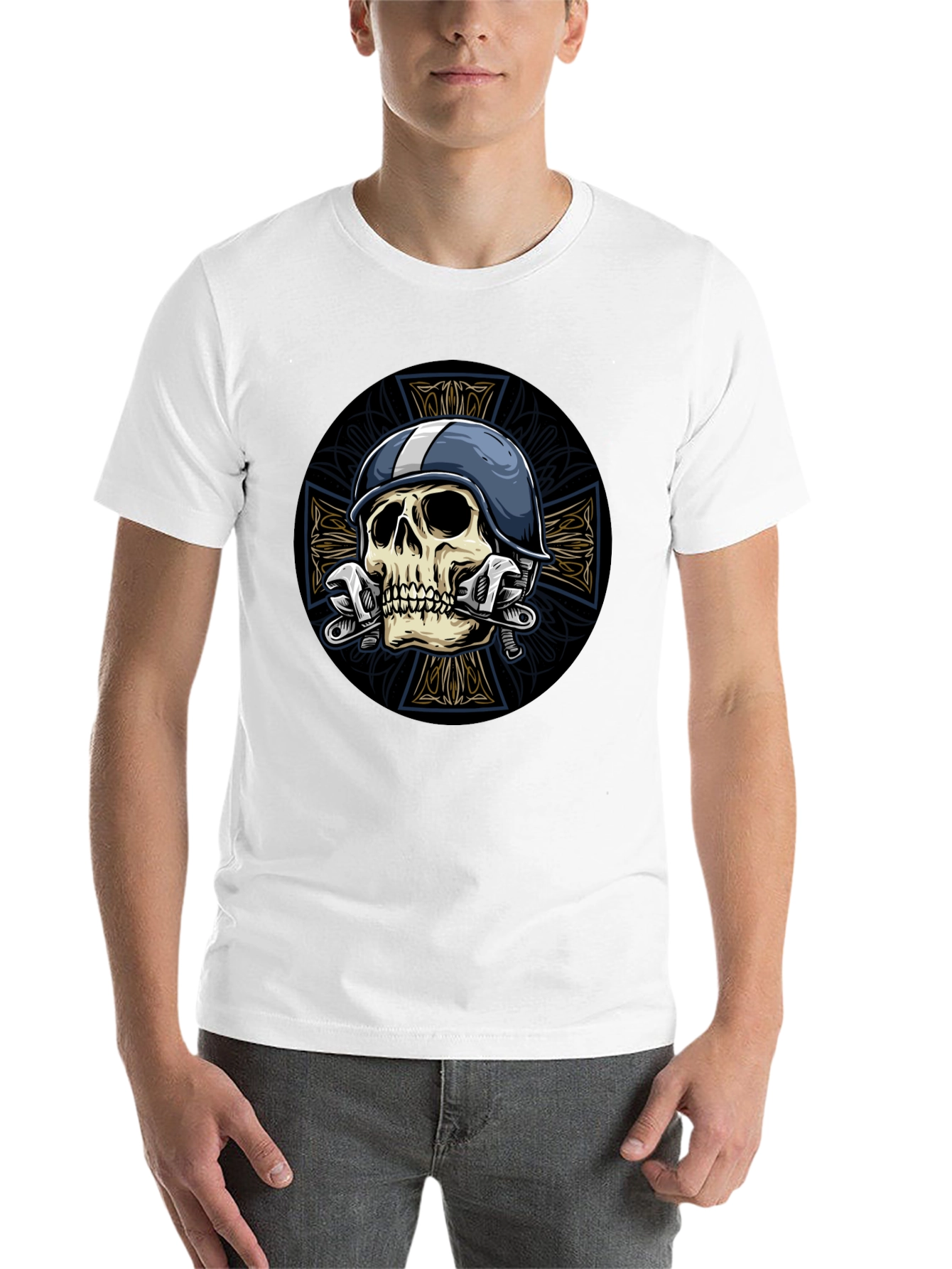 Black Skull & Wrench Graphic Tee view 14