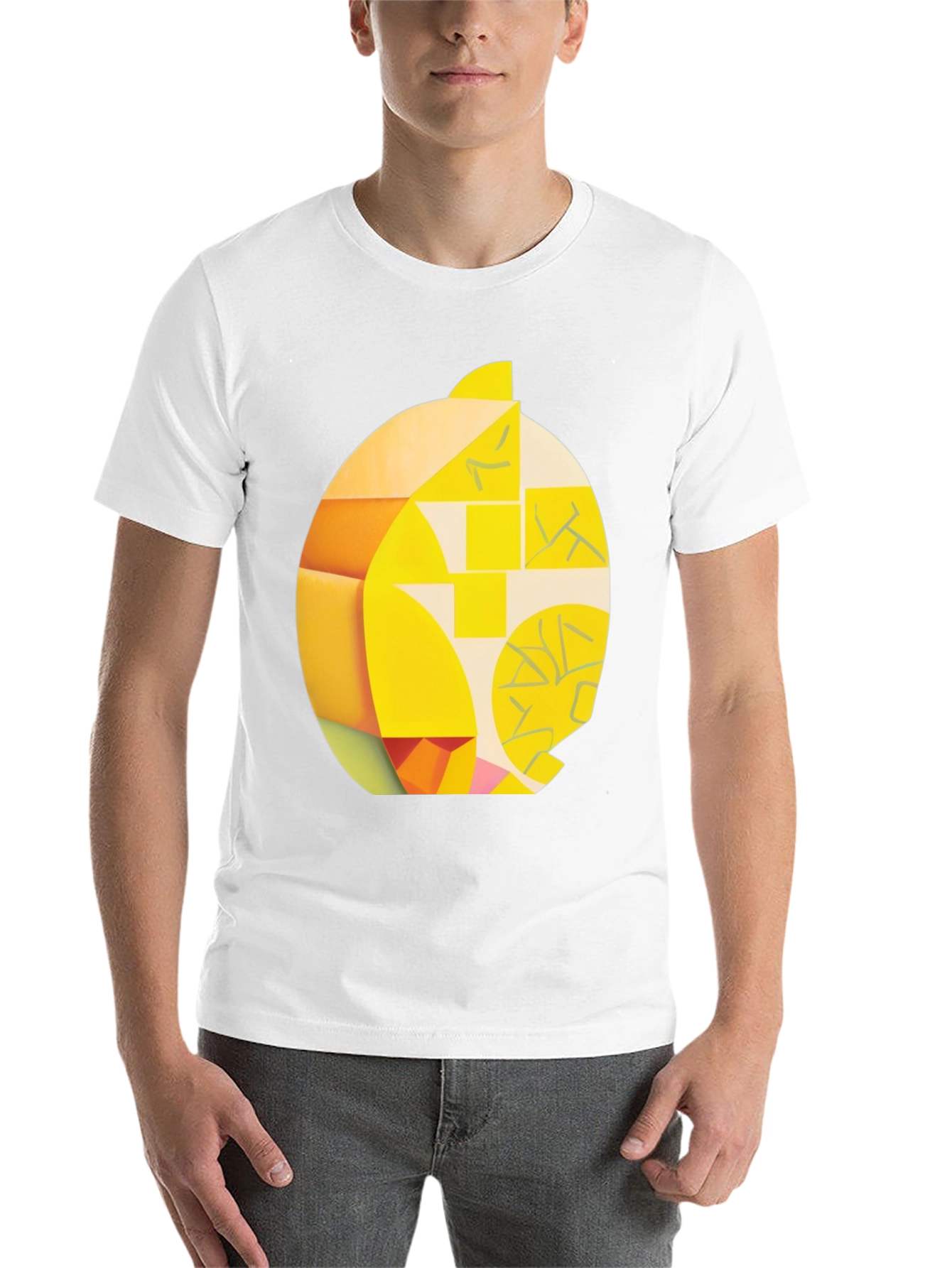 Black Abstract Geometric Lemon Graphic Tee - Modern Art Shirt view 14