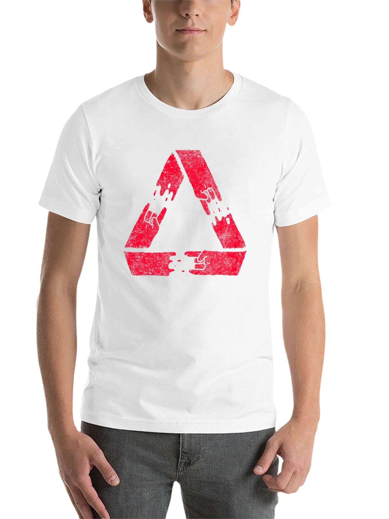 Black Red Triangle Hand Gesture Graphic Black T-Shirt view 14