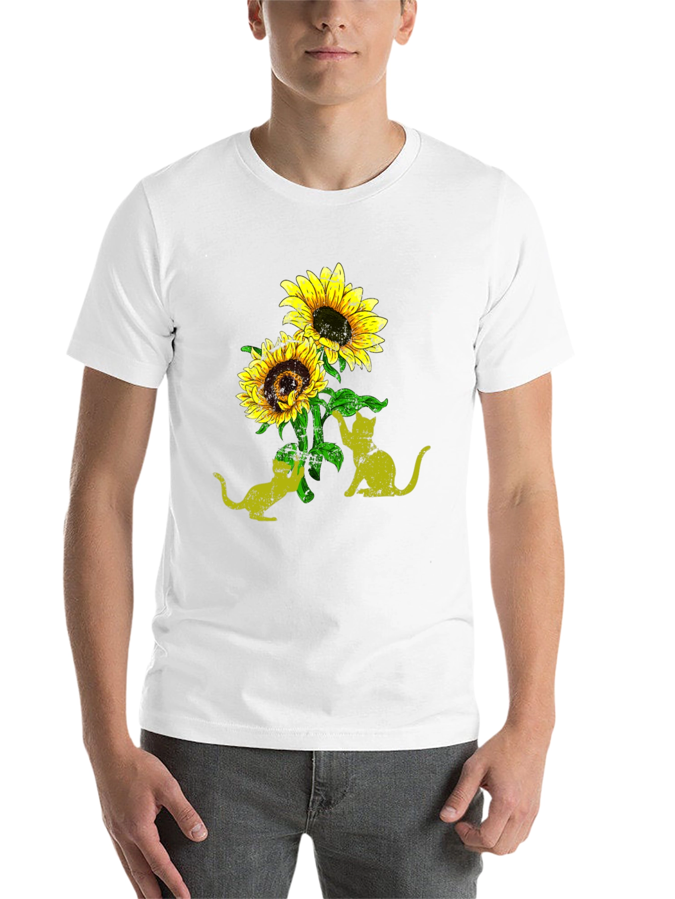 Black Sunflower Cats Black T-Shirt view 14