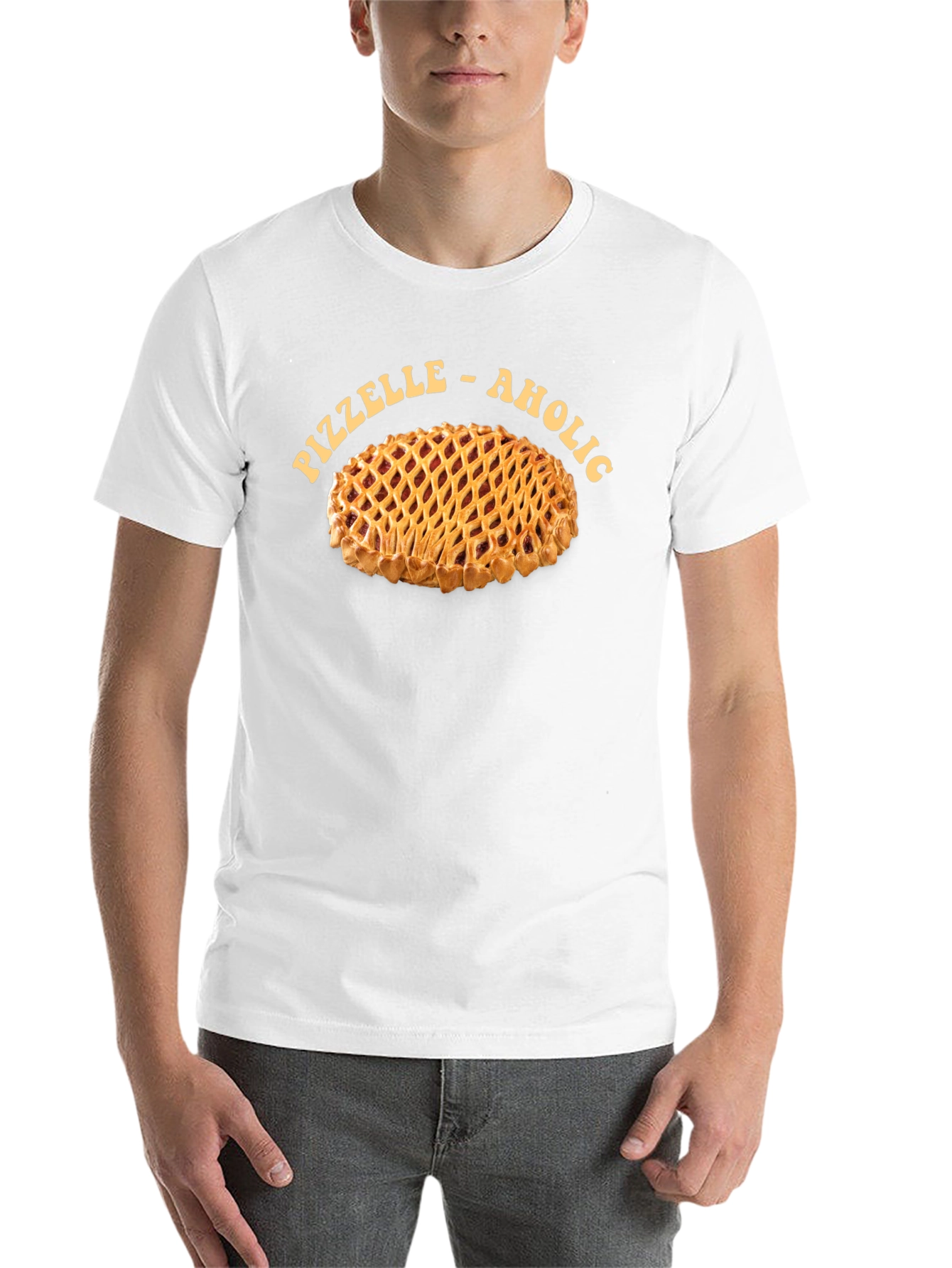 Black Pizzelle-Aholic T-Shirt, Pie Lover Apparel view 14
