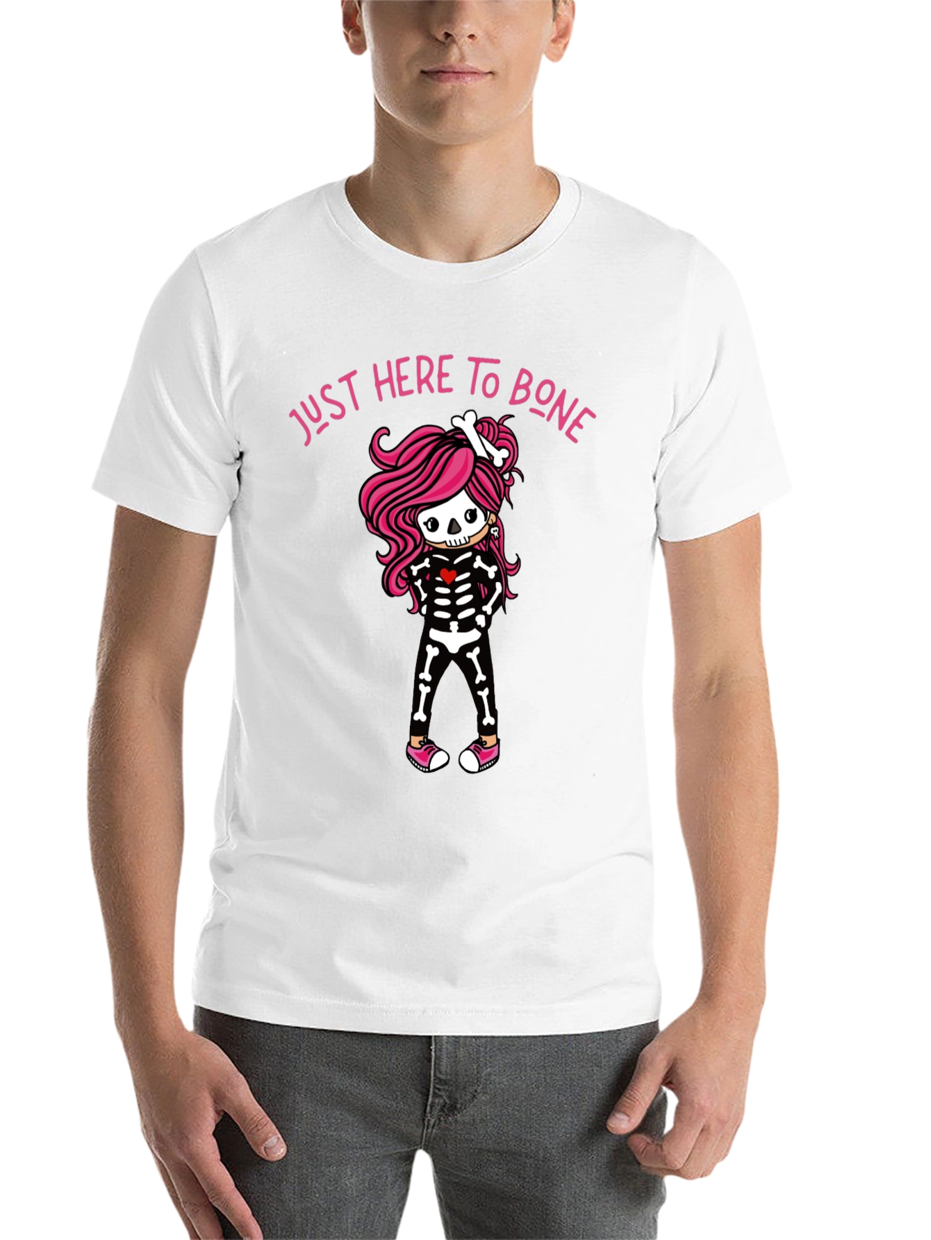 Black Just Here to Bone Skeleton Girl T-Shirt view 14