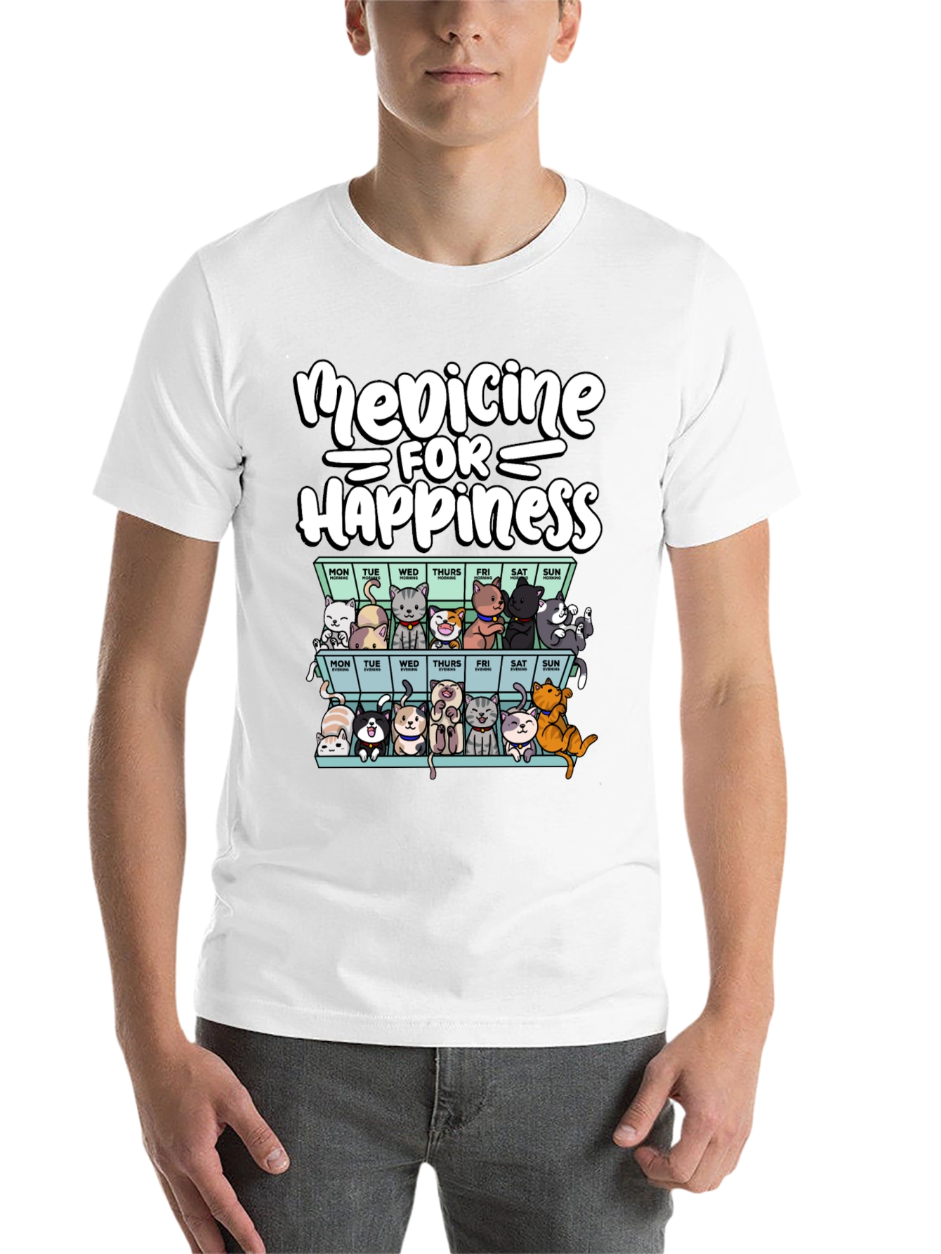 Black Medicine for Happiness Cat T-Shirt view 14