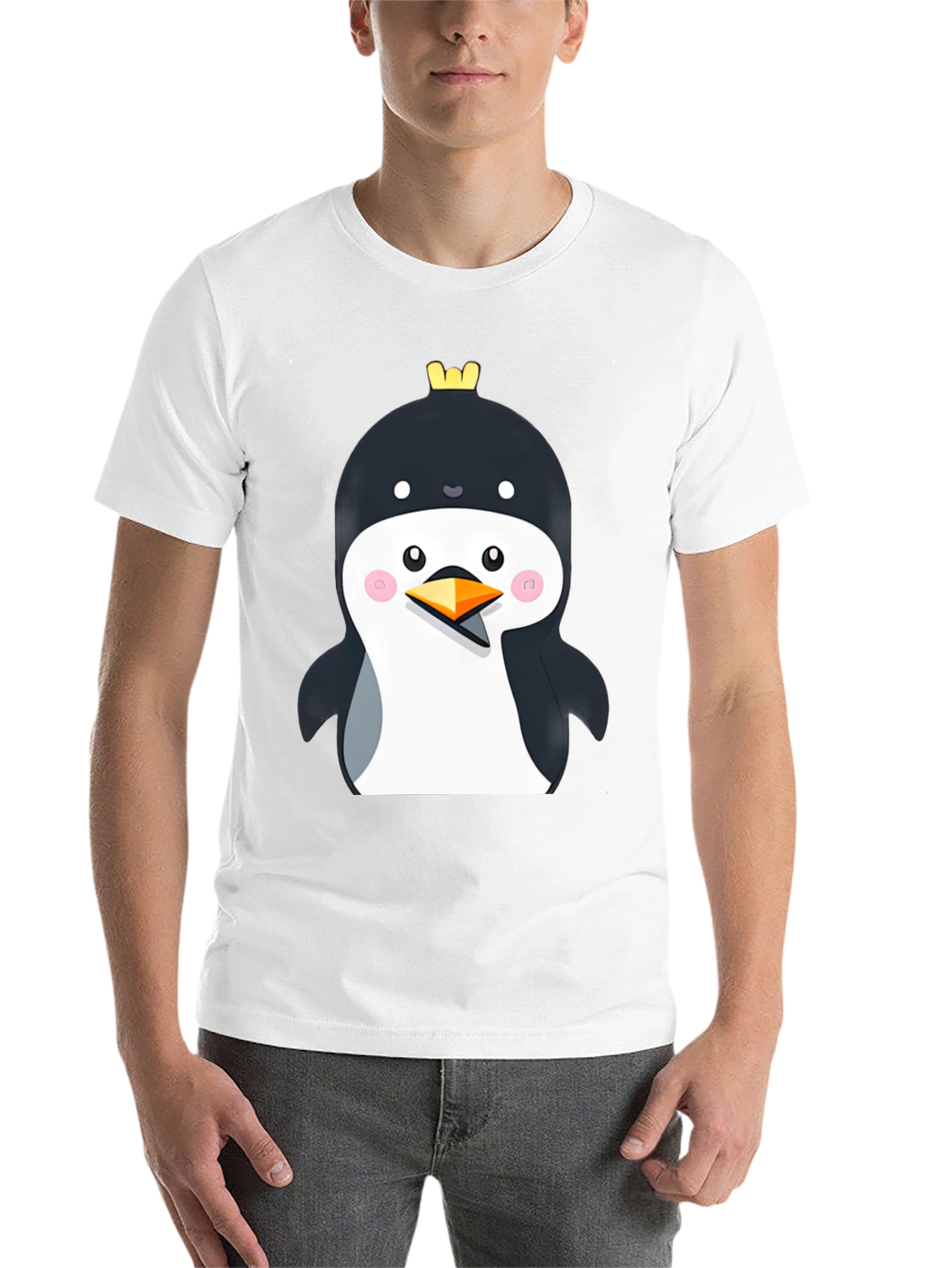 Black Penguin with Crown Black T-Shirt - Cute Cartoon Style view 14