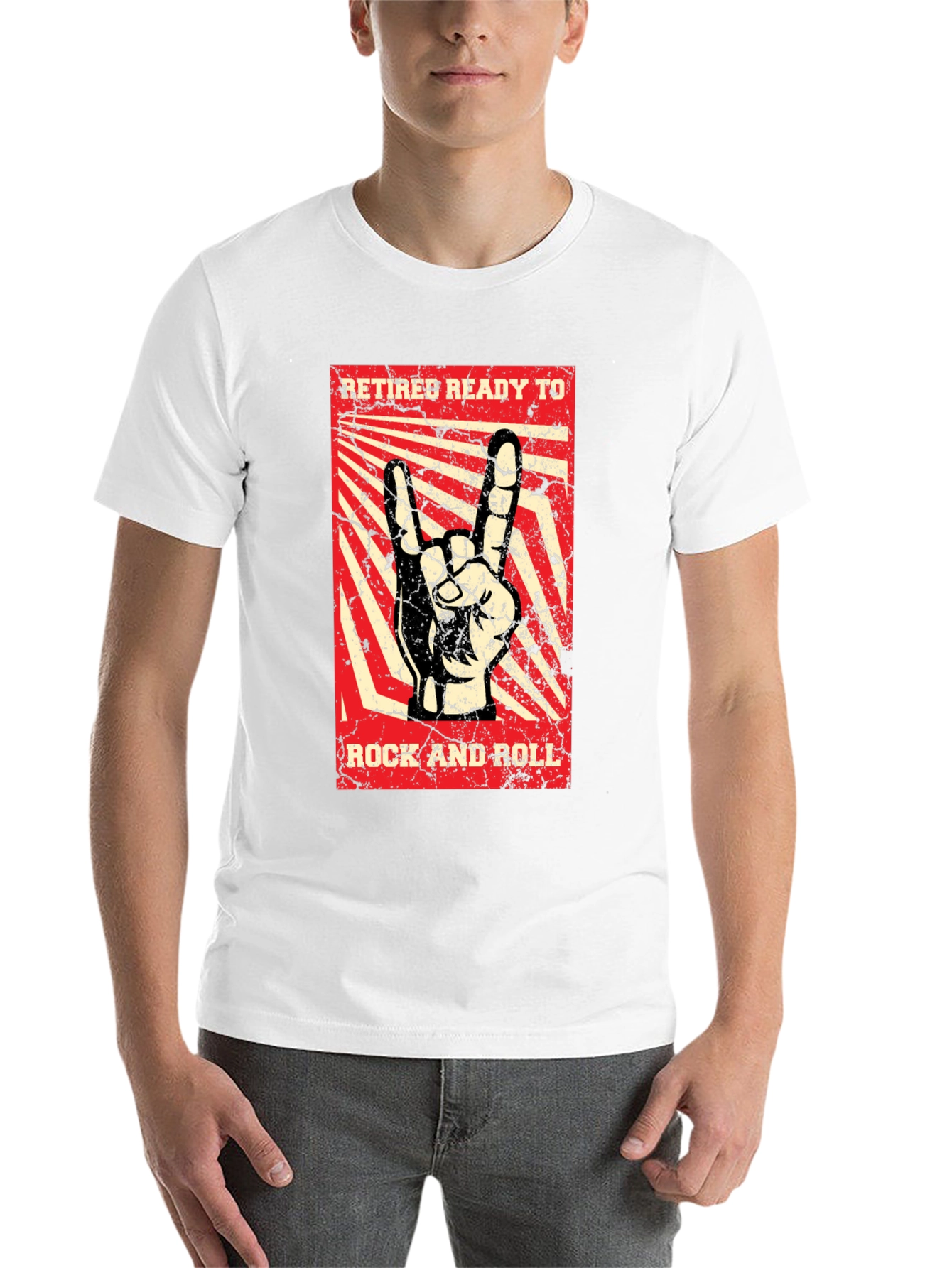 Black Retiree Ready to Rock T-Shirt - Rock and Roll Hand Sign view 14