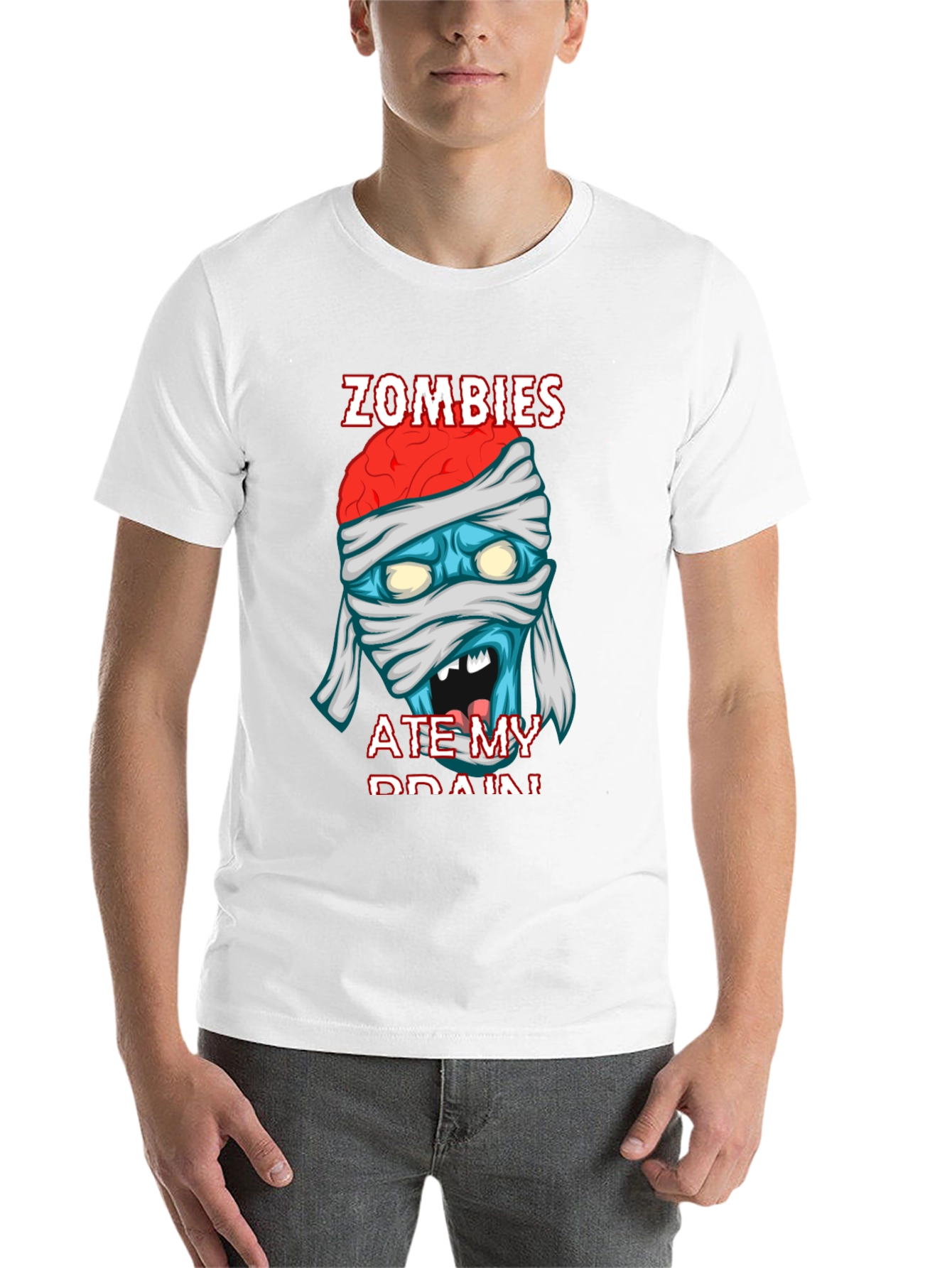 Black Zombies Ate My Brain Funny Graphic T-Shirt view 14