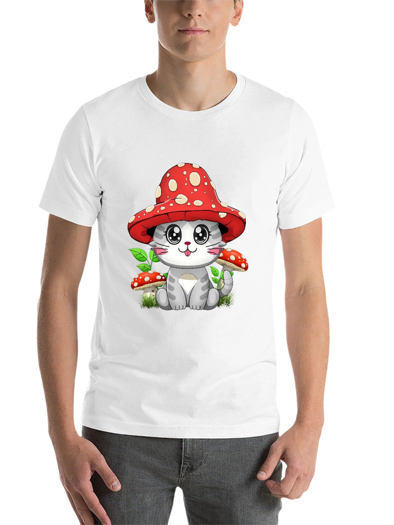 Black Mushroom Cat Graphic Tee - Whimsical Design view 14