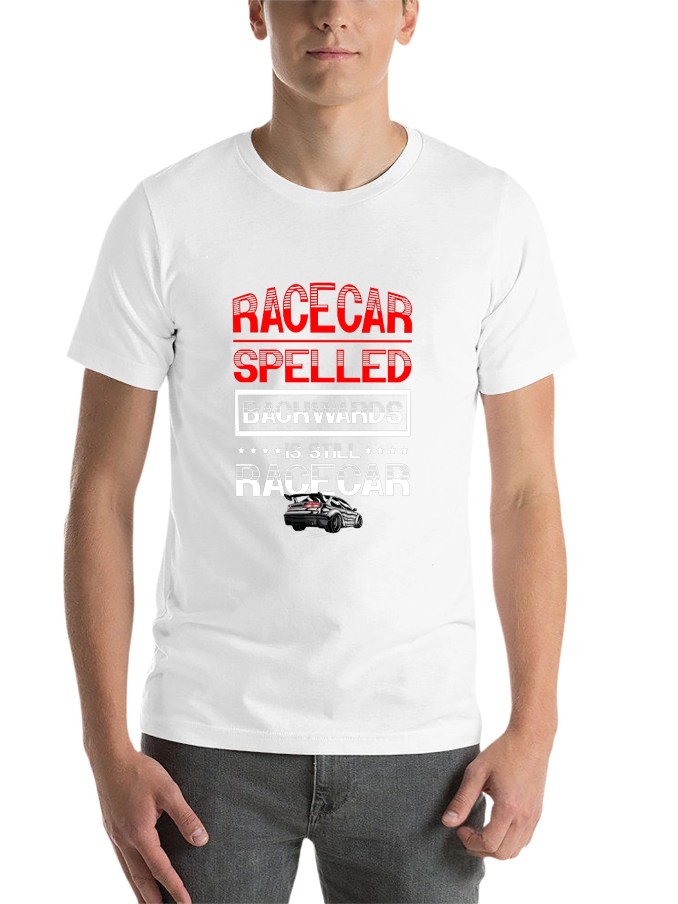 Black Racecar Spelled Backwards T-Shirt - Car Enthusiast Apparel view 14