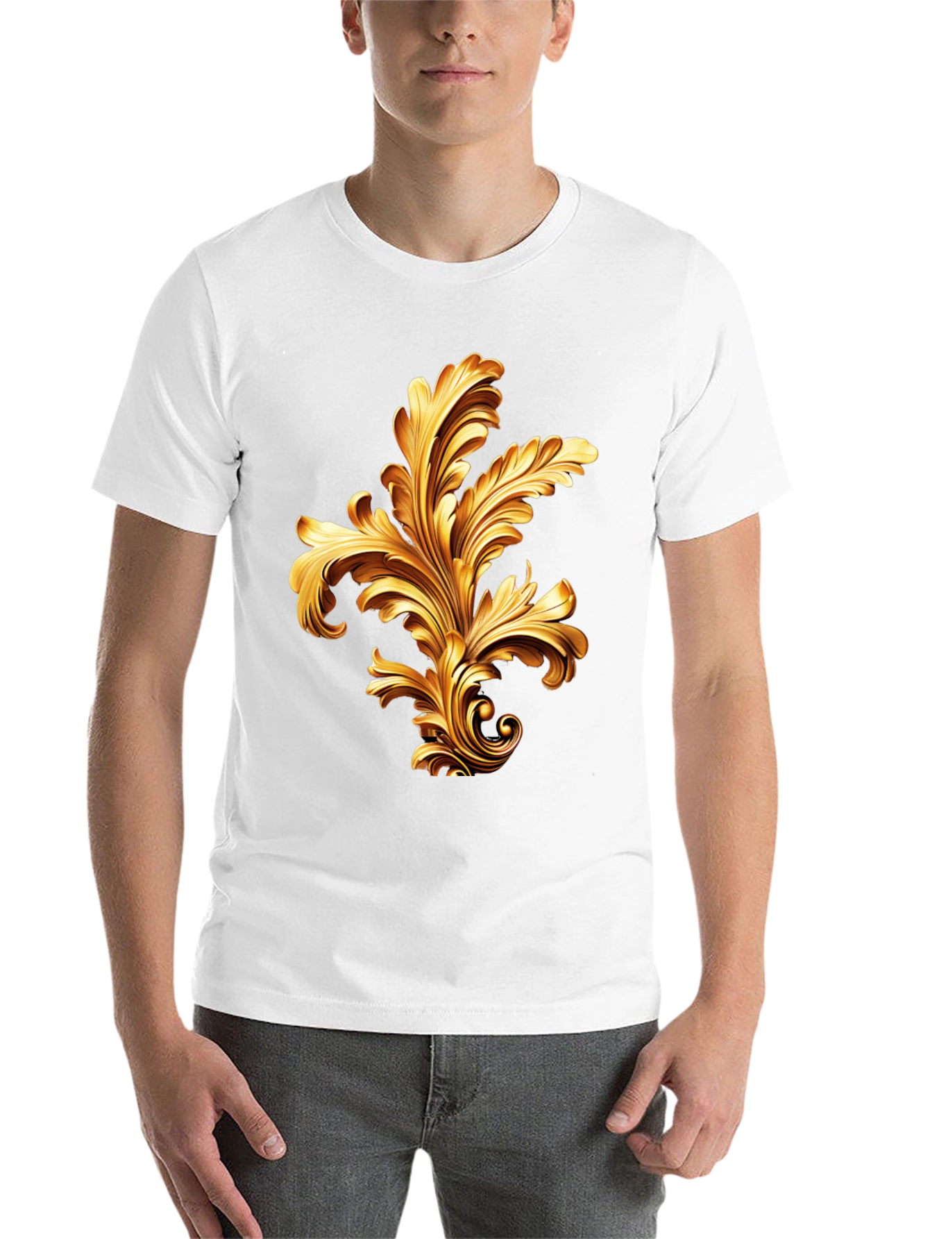 Black Elegant Black T-Shirt with Golden Baroque Design view 14