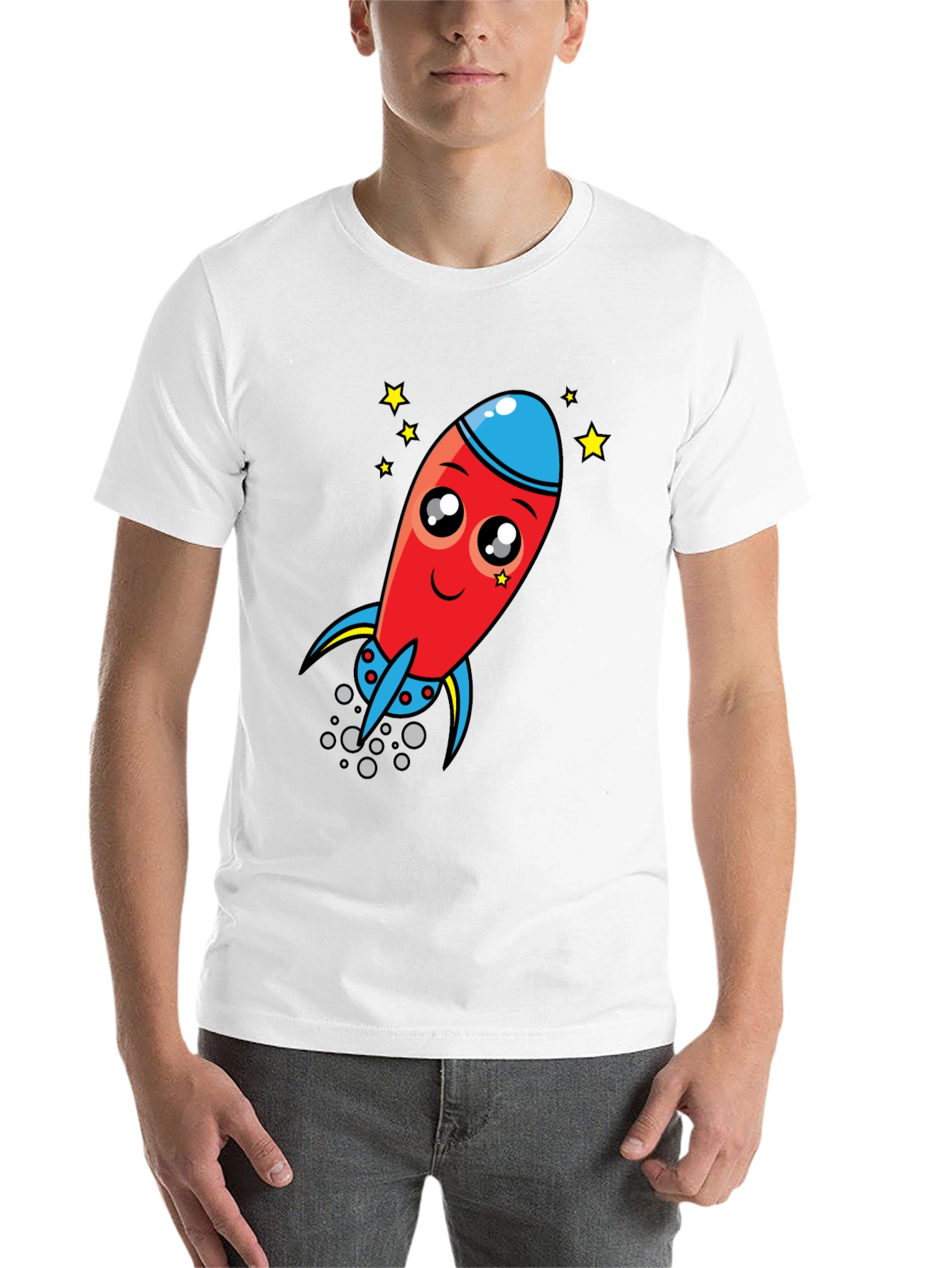 Black Cartoon Rocket Graphic Tee - Black Cotton T-Shirt view 14