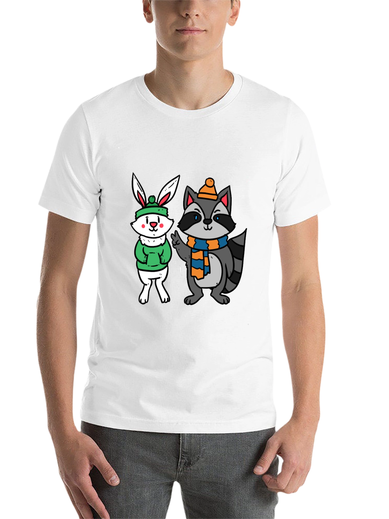 Black Cute Cartoon Animals Graphic Black T-Shirt view 14