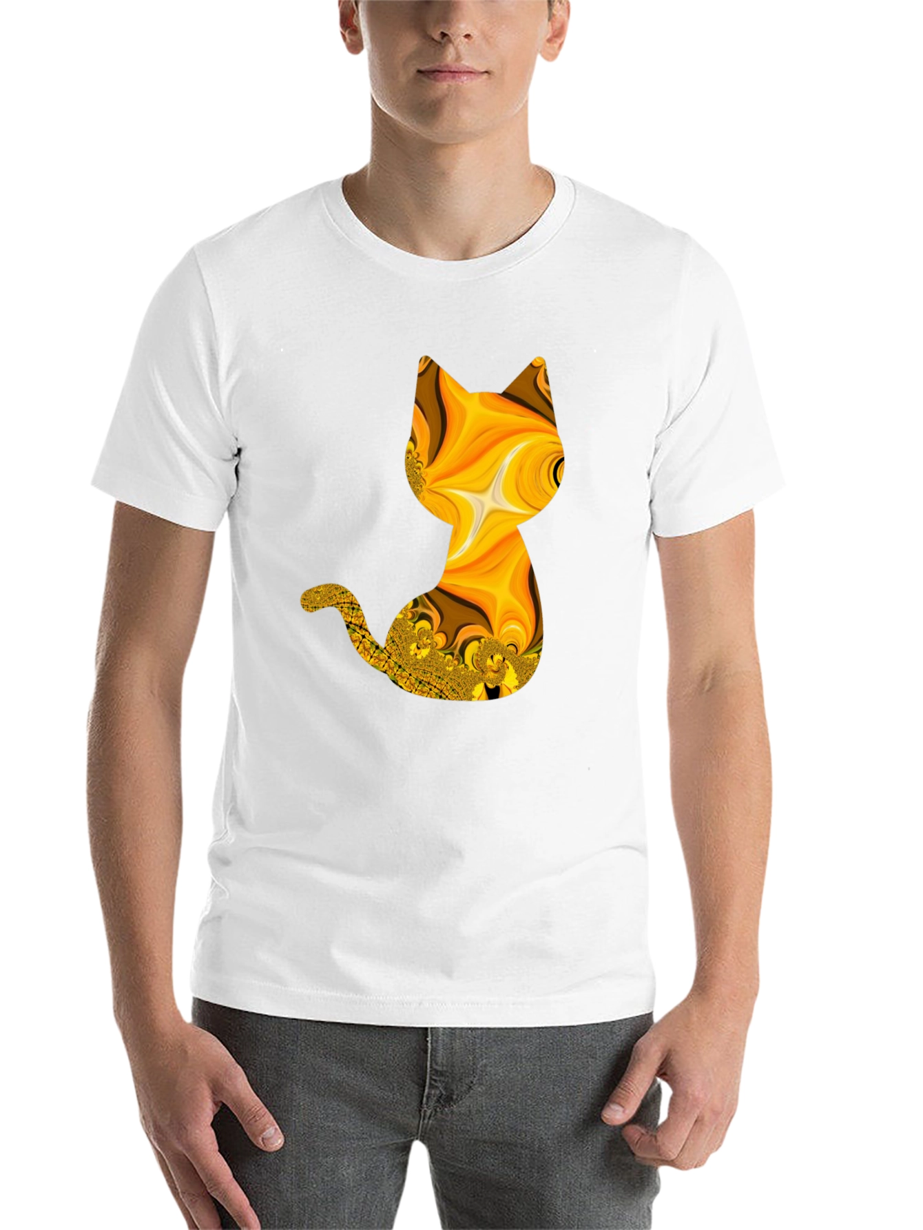 Black Abstract Fractal Cat Graphic Black T-Shirt view 14