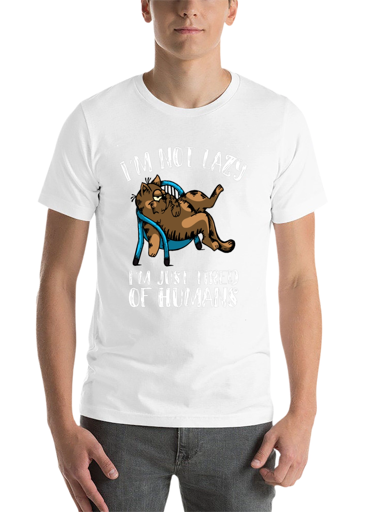 Black I'm Not Lazy Tired of Humans Cat Graphic T-Shirt view 14