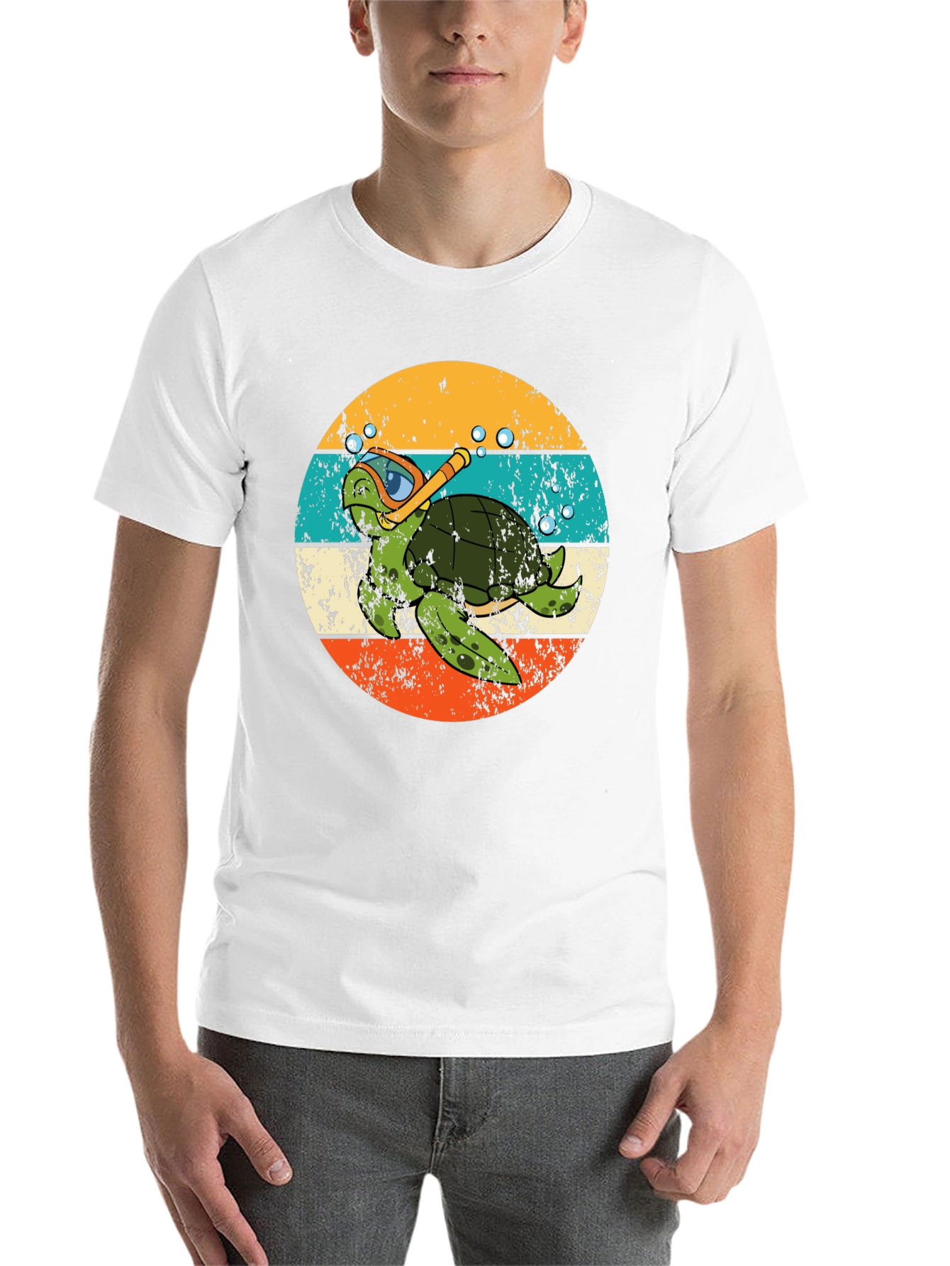 Diving Turtle Graphic Tee - Vintage Style - 14