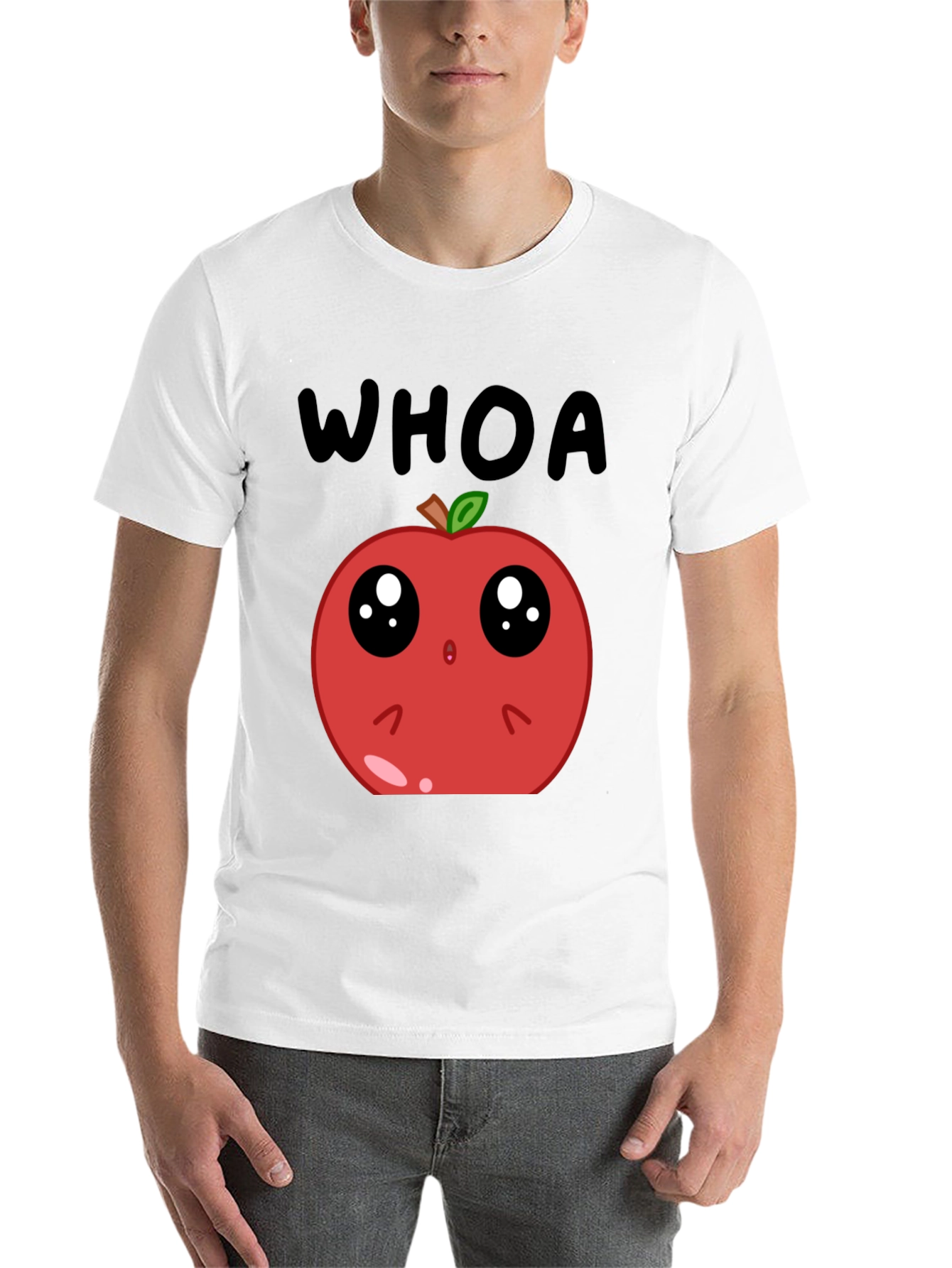 Black Funny Apple Cartoon T-Shirt - Whoa Cute Fruit Tee view 14