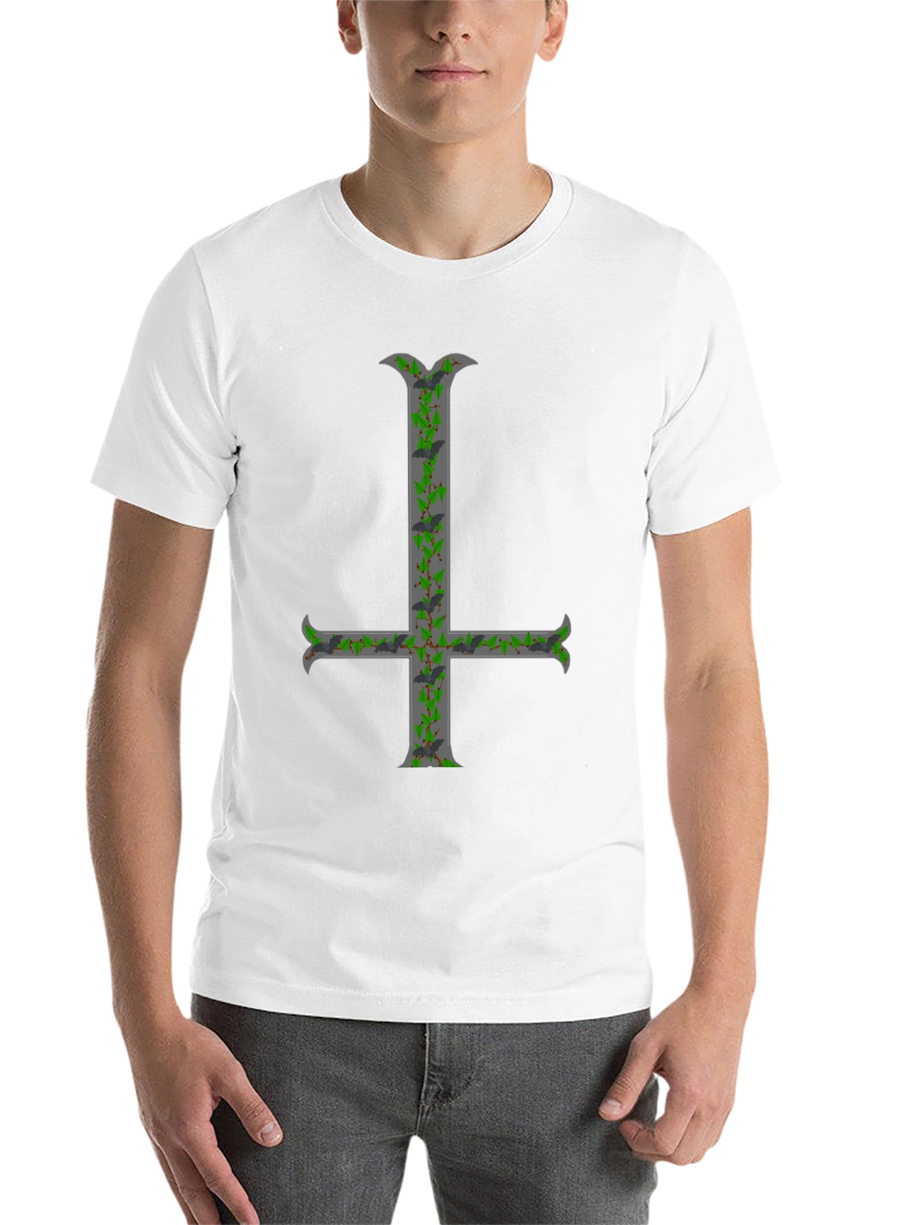 Black Inverted Cross T-Shirt with Bats and Ivy view 14