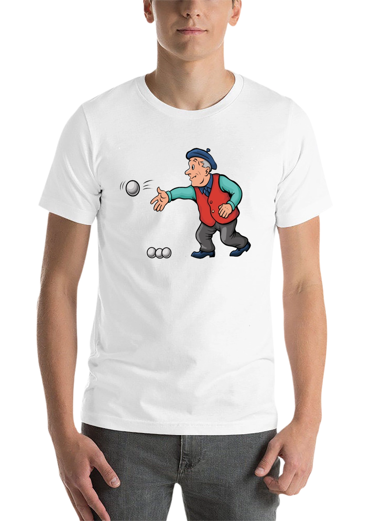 Black Cartoon Bocce Ball Player Black T-Shirt view 14