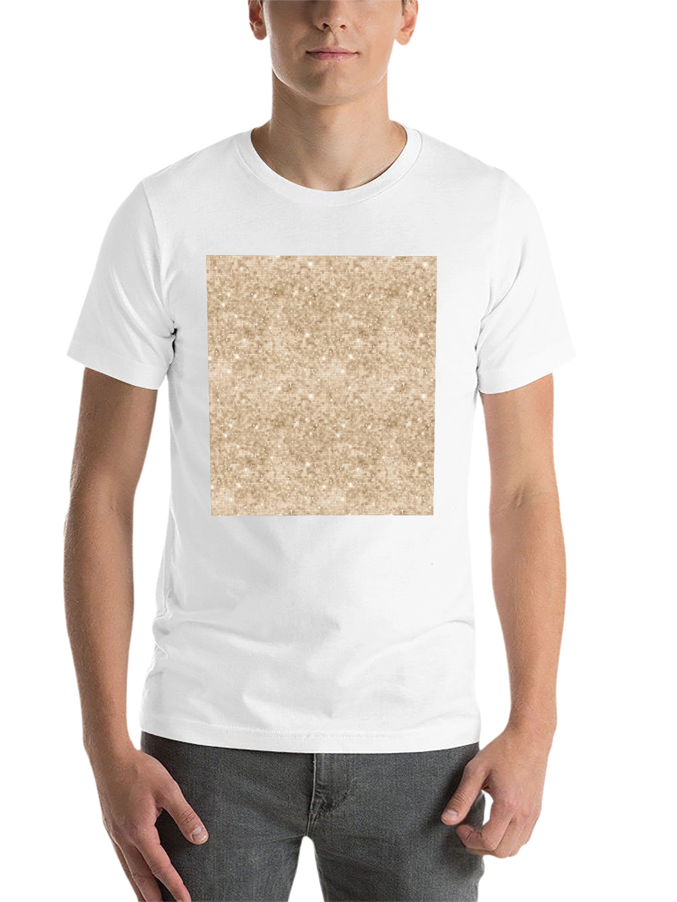 Black Stylish Black Tee with Glittery Gold Square Graphic view 14