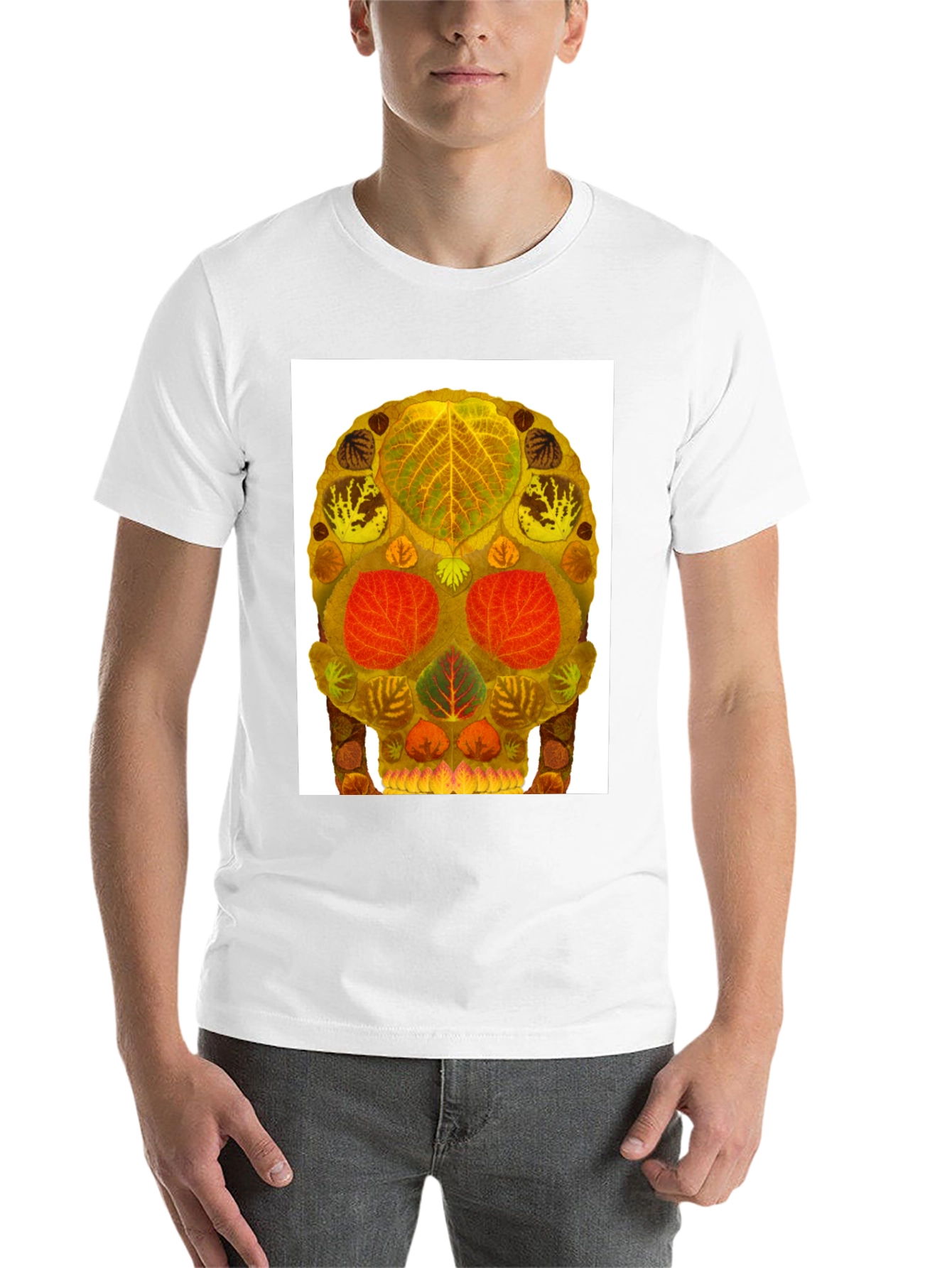 Black Leaf Skull Graphic Tee - Unique Nature Art T-Shirt view 14