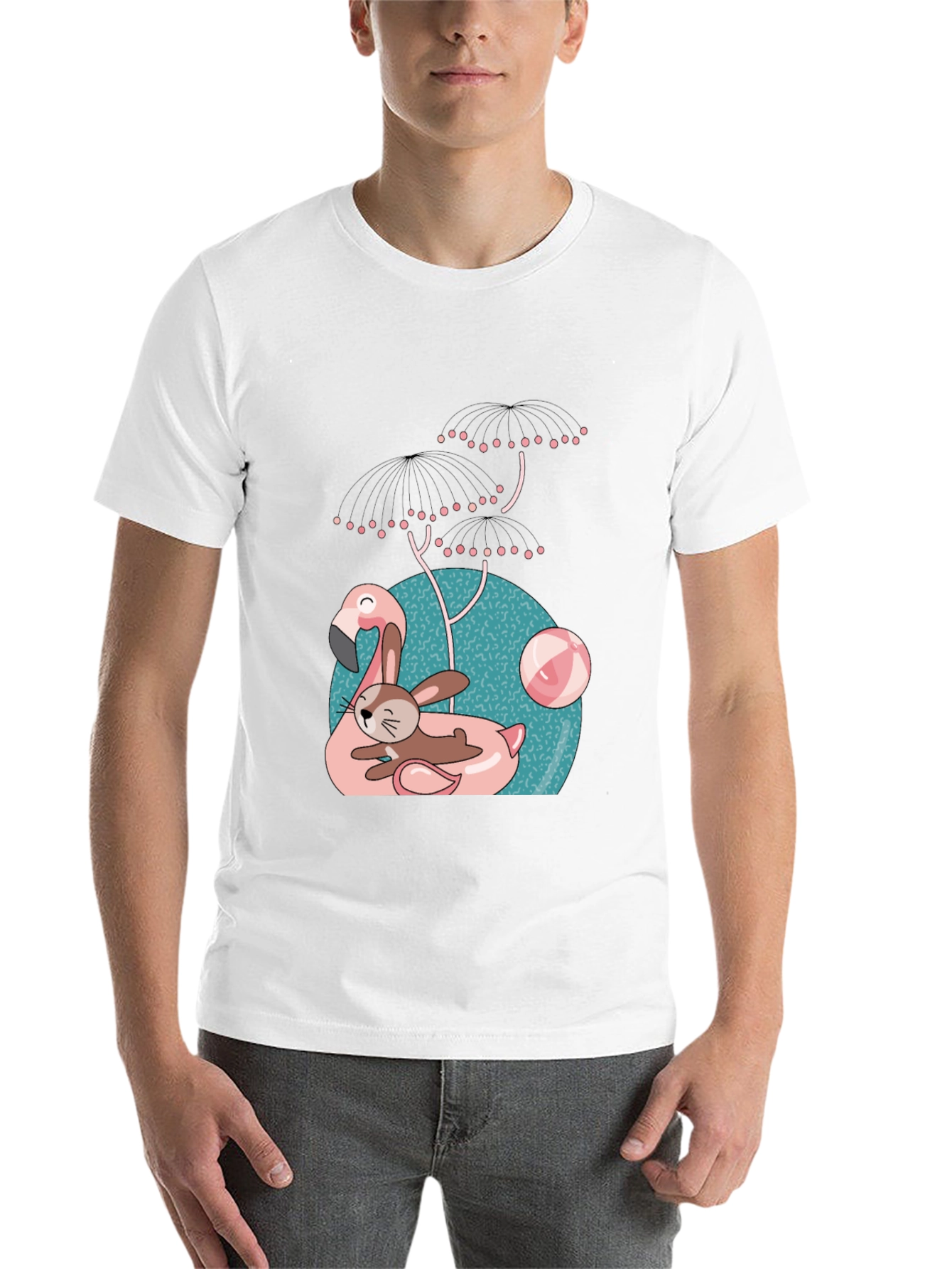 Black Fun Flamingo & Bunny Graphic T-Shirt view 14