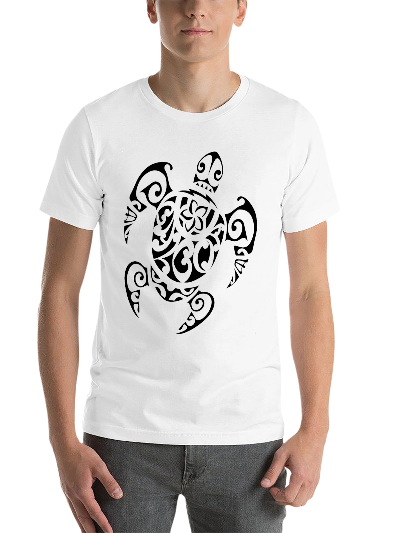 Black Tribal Turtle Graphic Tee - Black Cotton T-Shirt view 14