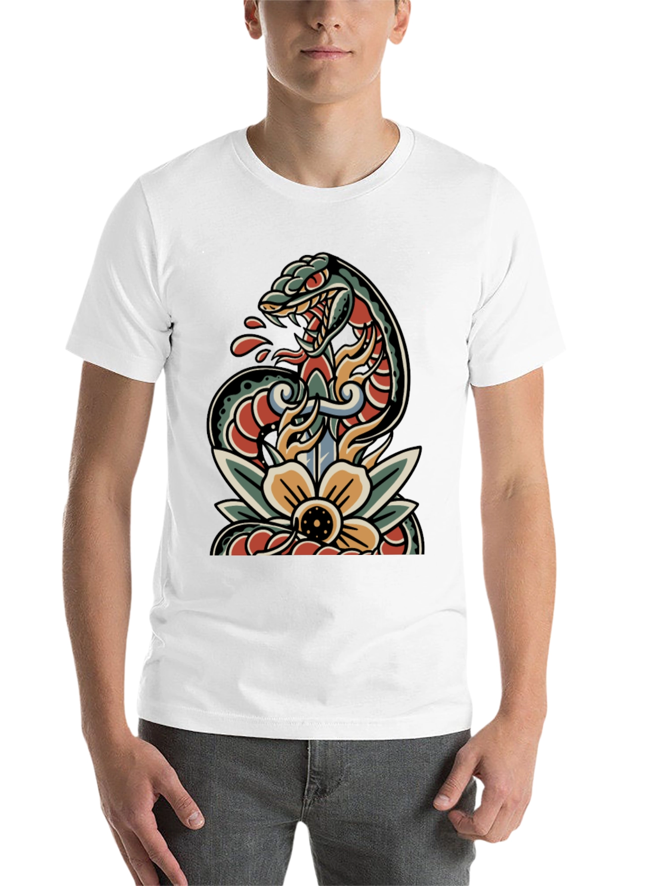 Black Snake & Dagger Tattoo Style T-Shirt view 14