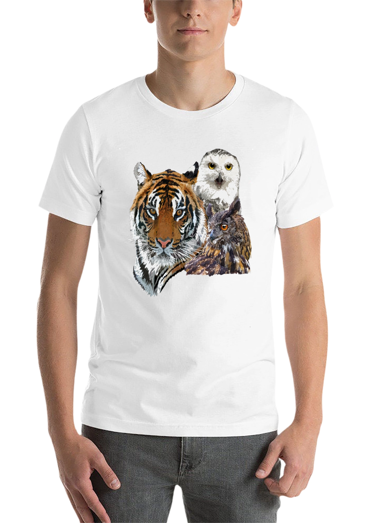 Black Tiger and Owl Graphic Tee - Men's Black T-Shirt view 14