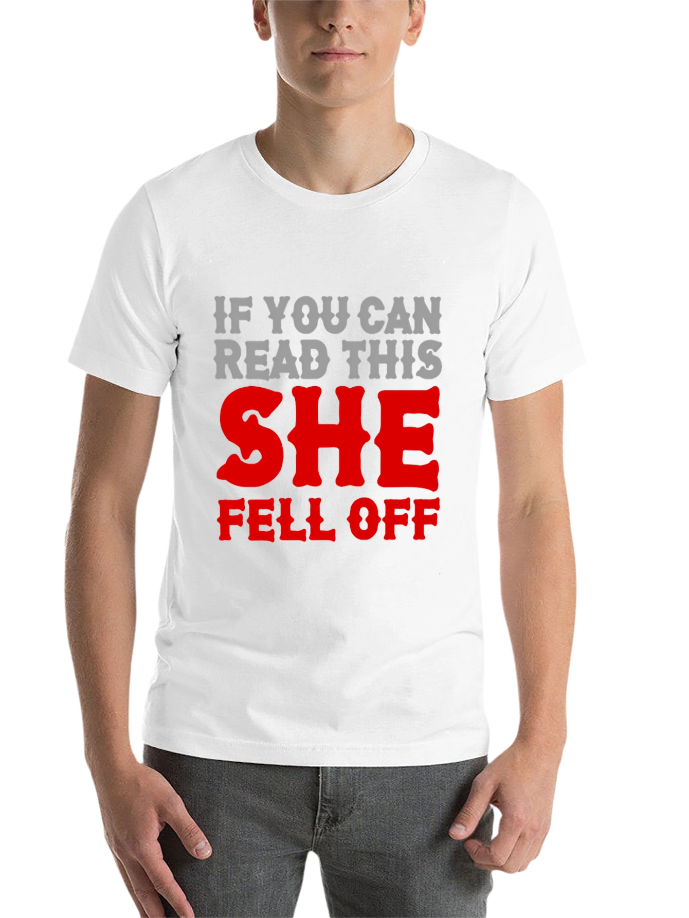 Black Humorous 'She Fell Off' Graphic T-Shirt view 14