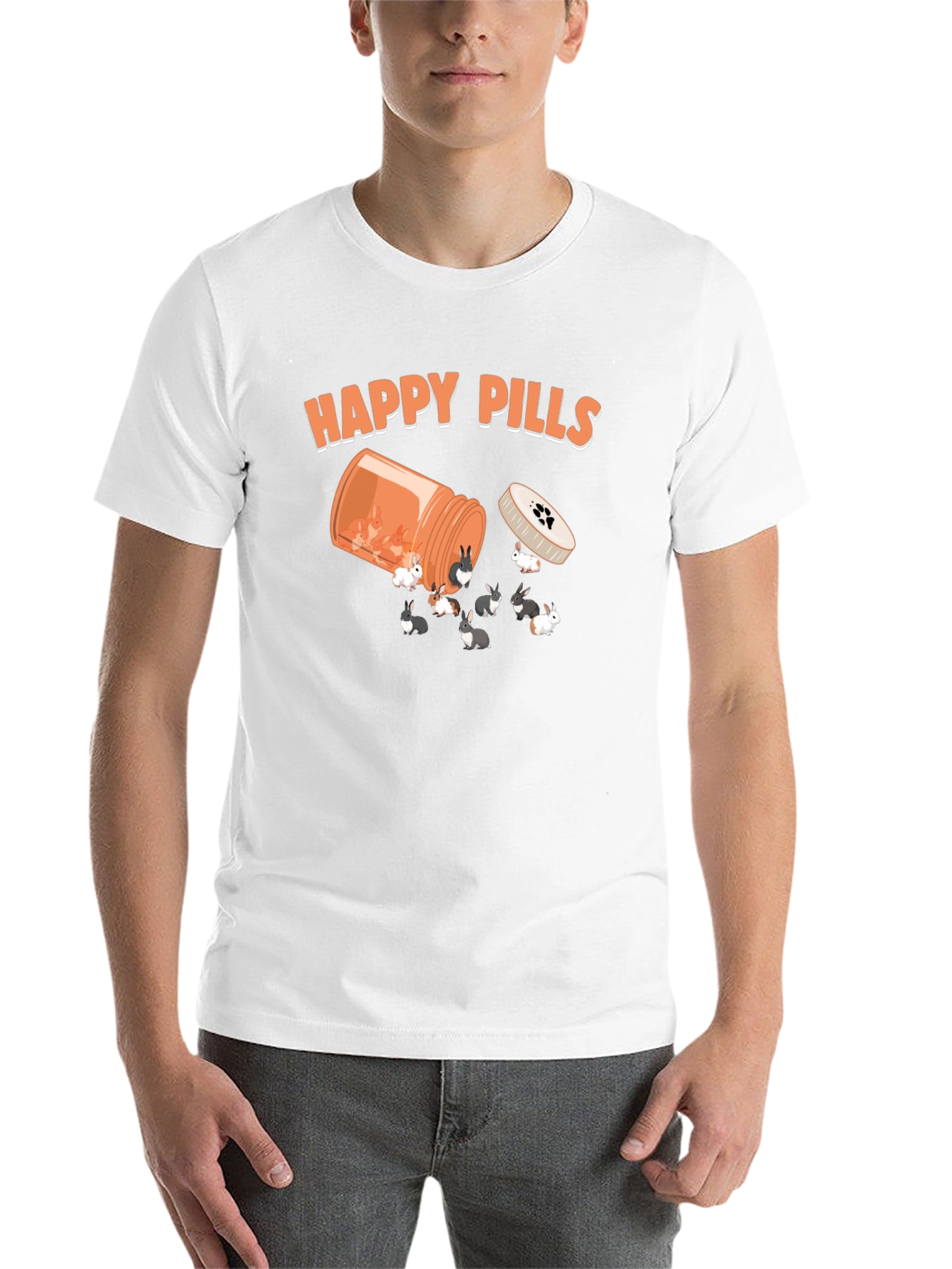 Black Happy Pills Bunny T-Shirt, Novelty Graphic Tee view 14