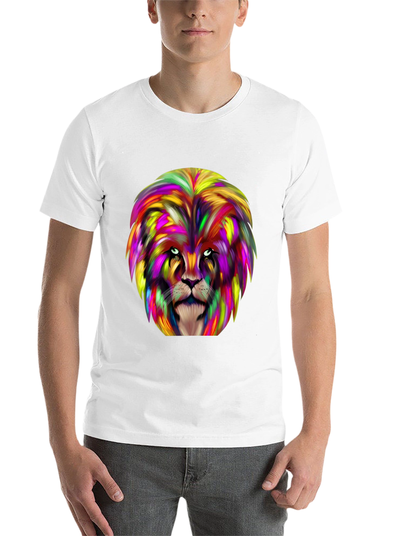 Black Colorful Lion Graphic Black T-Shirt view 14
